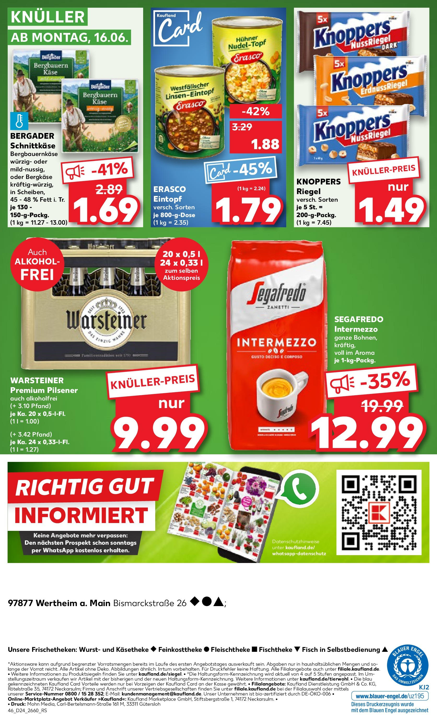 Prospekt Kaufland ab 11.06.2025 » Angebote Online zum Blättern | Seite: 46 | Produkte: Wurst, Knoppers, Erasco, Segafredo