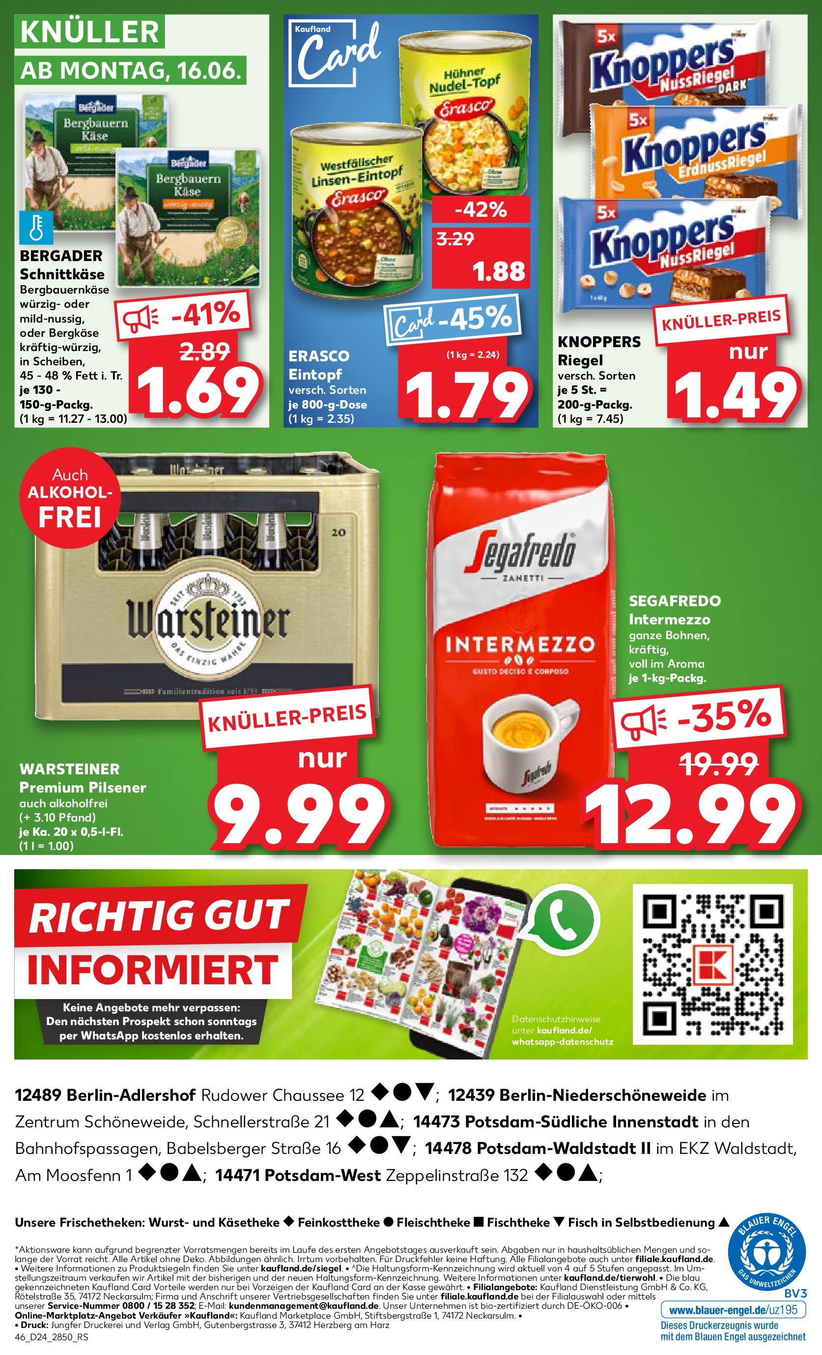 Prospekt Kaufland ab 11.06.2025 » Angebote Online zum Blättern | Seite: 46 | Produkte: Warsteiner, Wurst, Knoppers, Segafredo