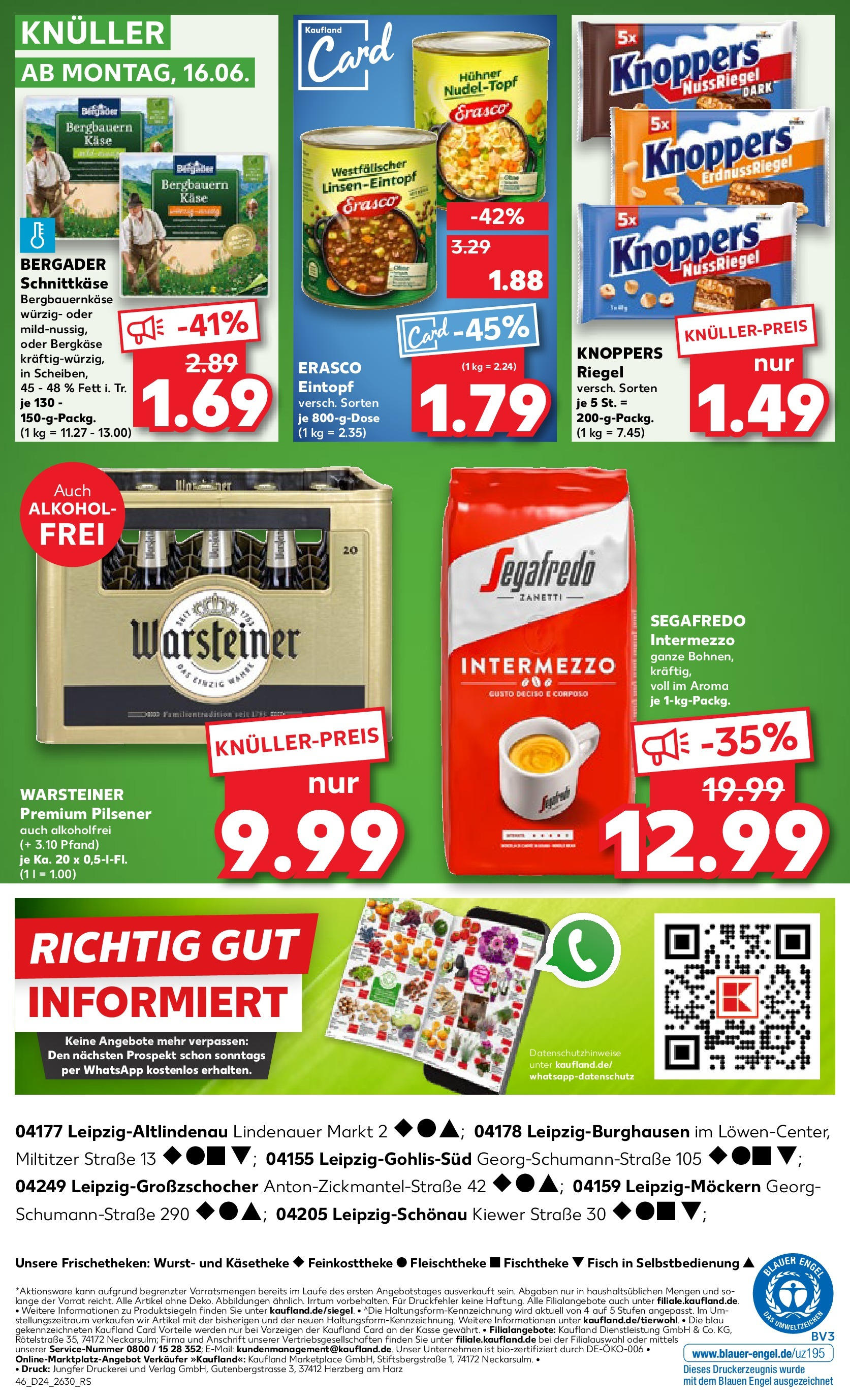 Prospekt Kaufland ab 11.06.2025 » Angebote Online zum Blättern | Seite: 46 | Produkte: Käse, Warsteiner, Erasco, Segafredo