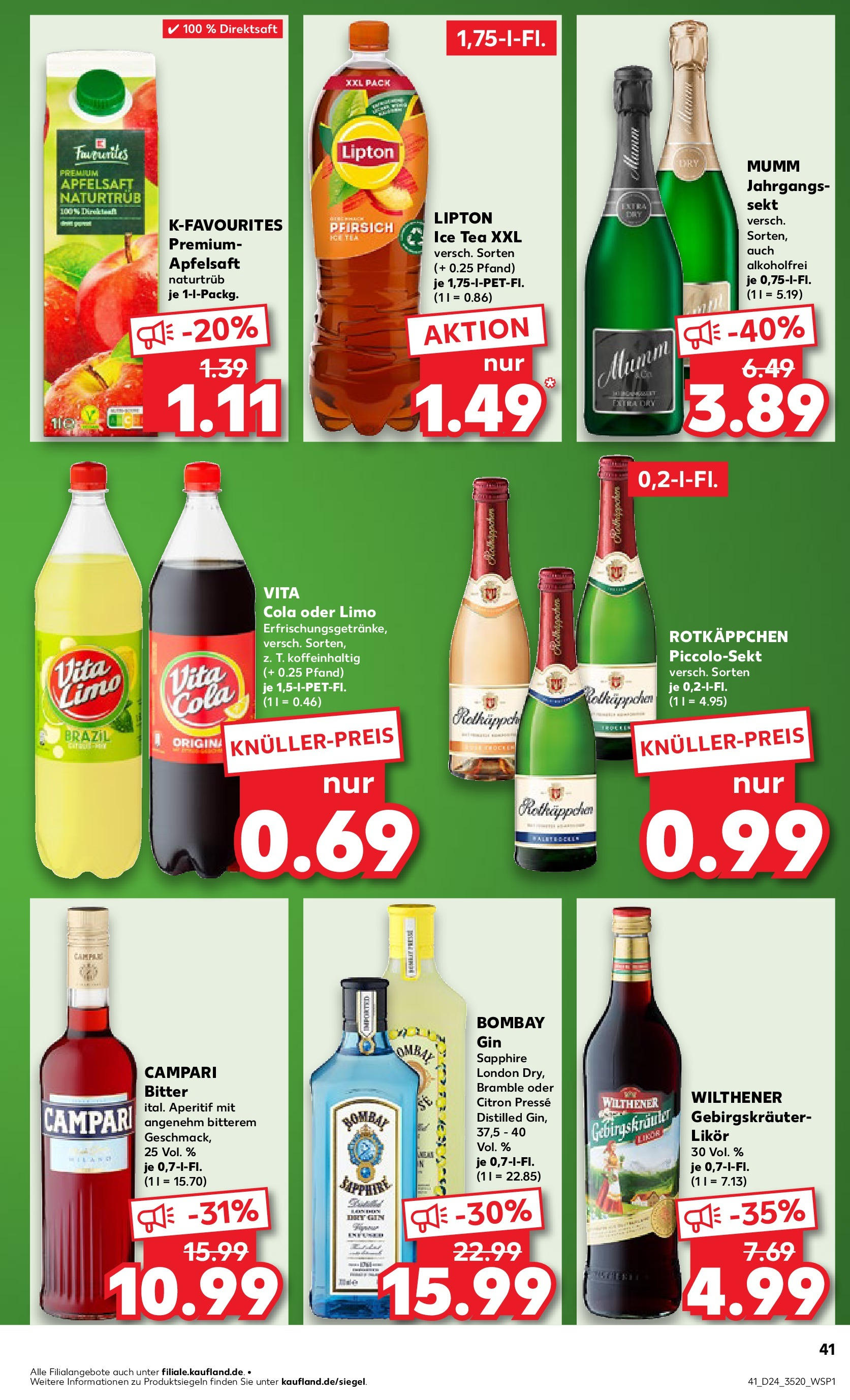 Prospekt Kaufland ab 11.06.2025 » Angebote Online zum Blättern | Seite: 41 | Produkte: Cola, Pfirsich, Rotkäppchen, Gin