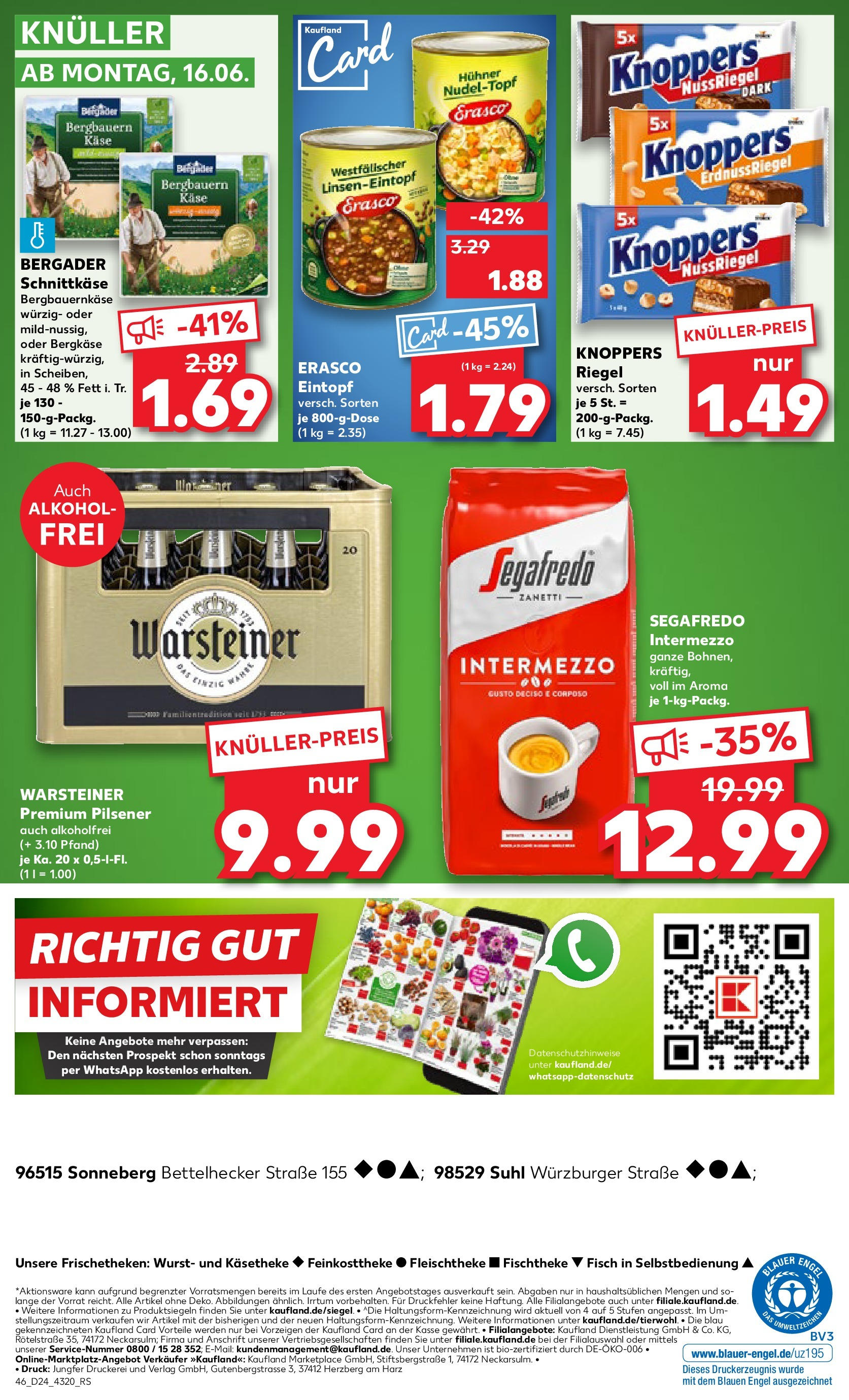Prospekt Kaufland ab 11.06.2025 » Angebote Online zum Blättern | Seite: 46 | Produkte: Käse, Warsteiner, Knoppers, Erasco