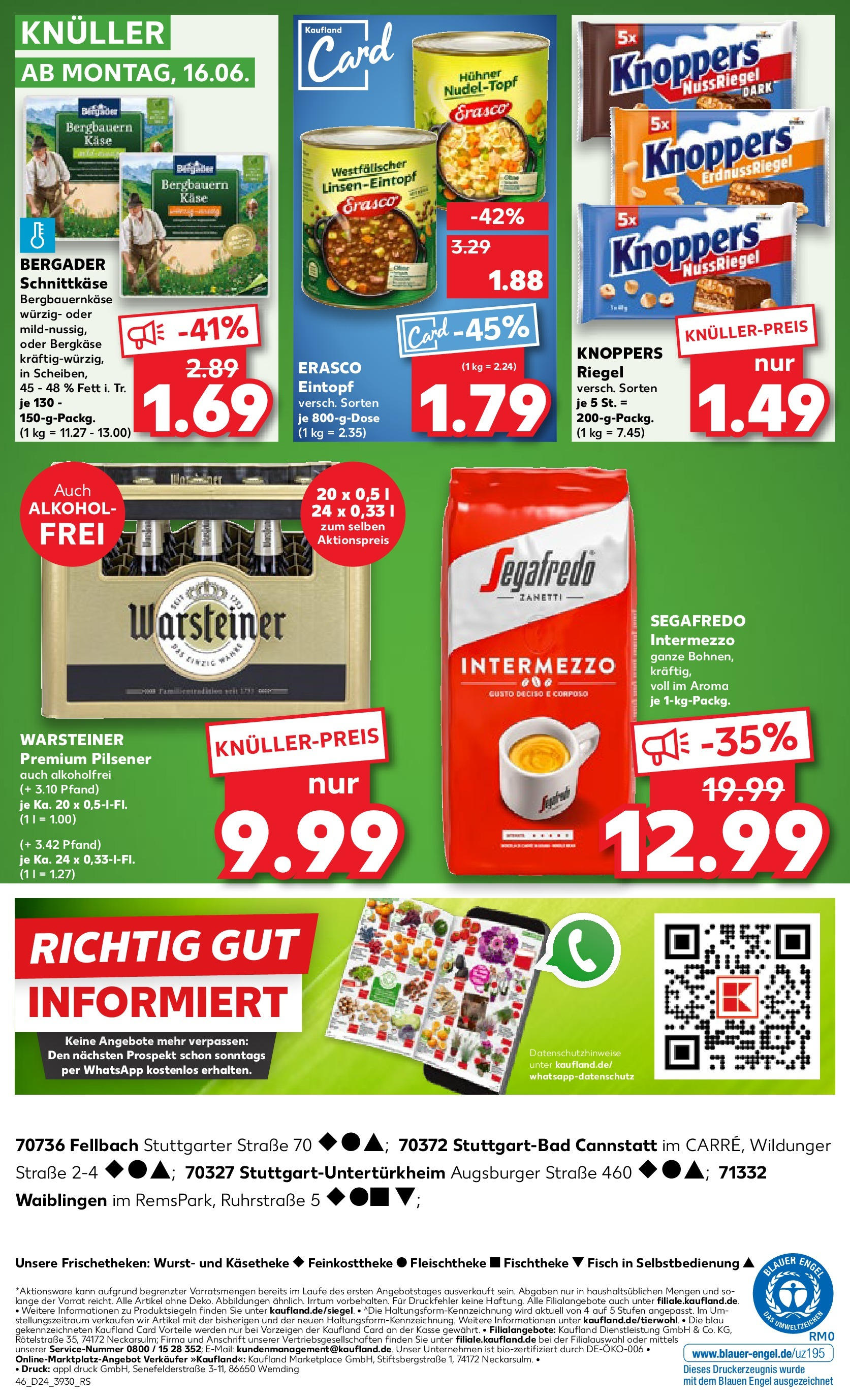 Prospekt Kaufland ab 11.06.2025 » Angebote Online zum Blättern | Seite: 46 | Produkte: Wurst, Knoppers, Erasco, Segafredo