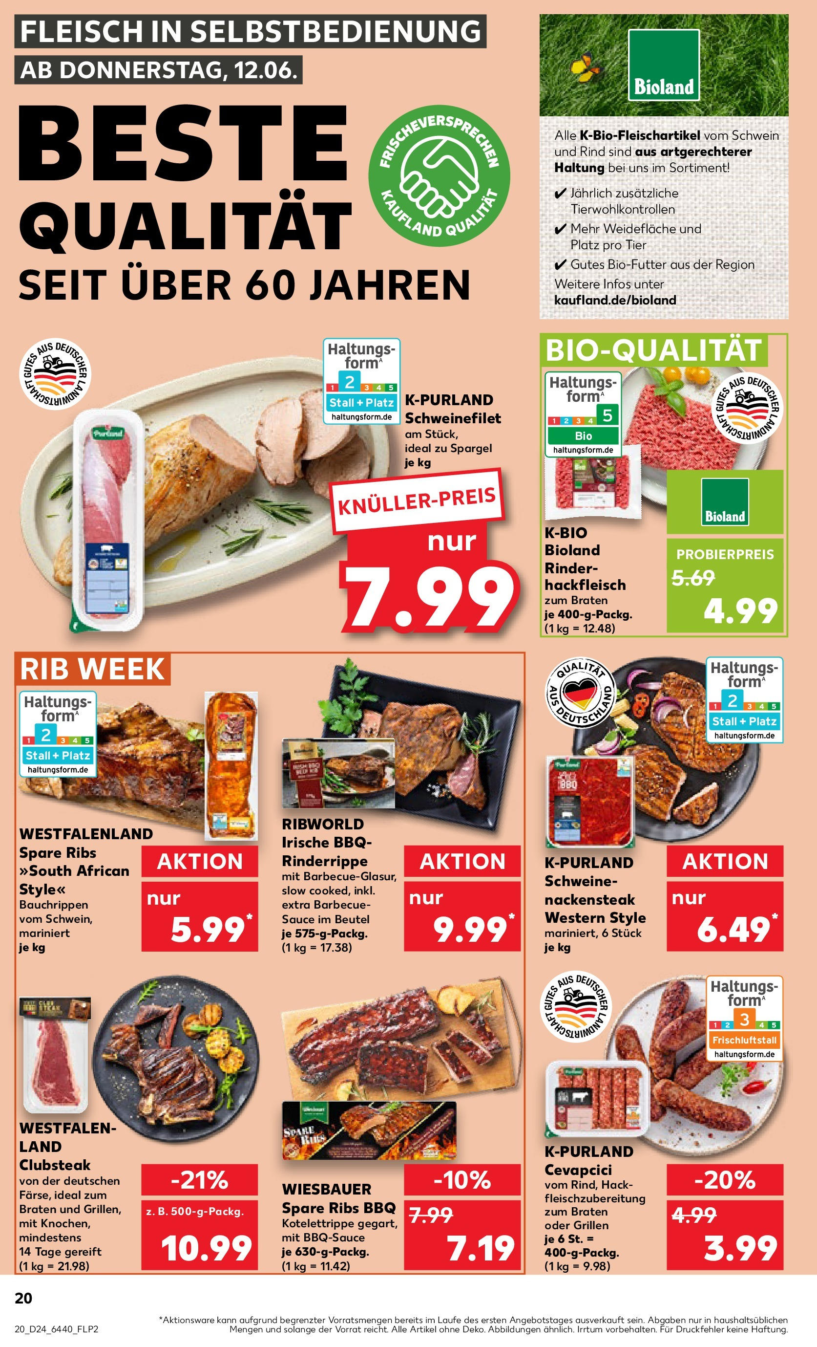 Prospekt Kaufland ab 11.06.2025 » Angebote Online zum Blättern | Seite: 20 | Produkte: Spargel, Schweinefilet, Fleisch, Hackfleisch
