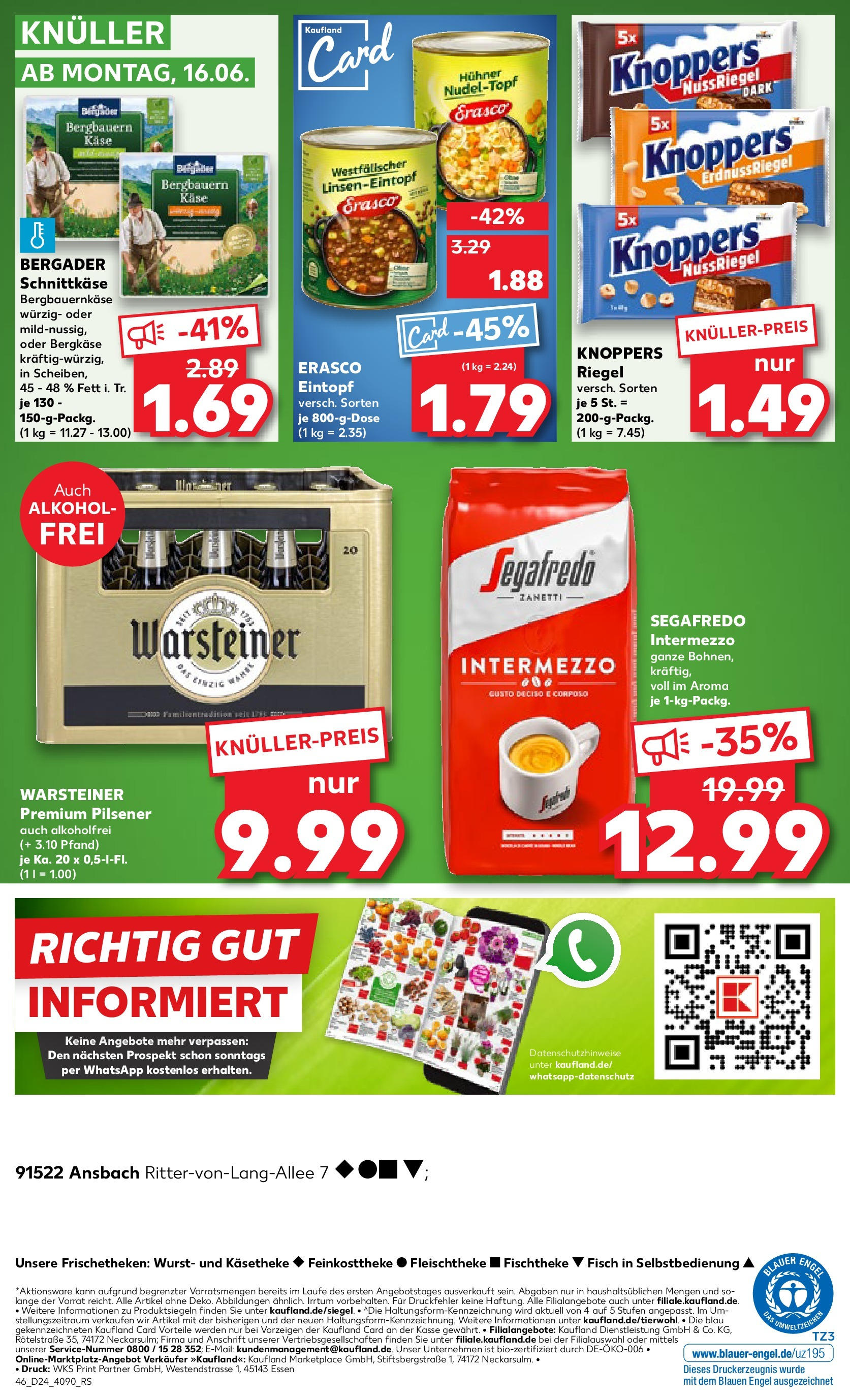 Prospekt Kaufland ab 11.06.2025 » Angebote Online zum Blättern | Seite: 46 | Produkte: Käse, Warsteiner, Wurst, Erasco