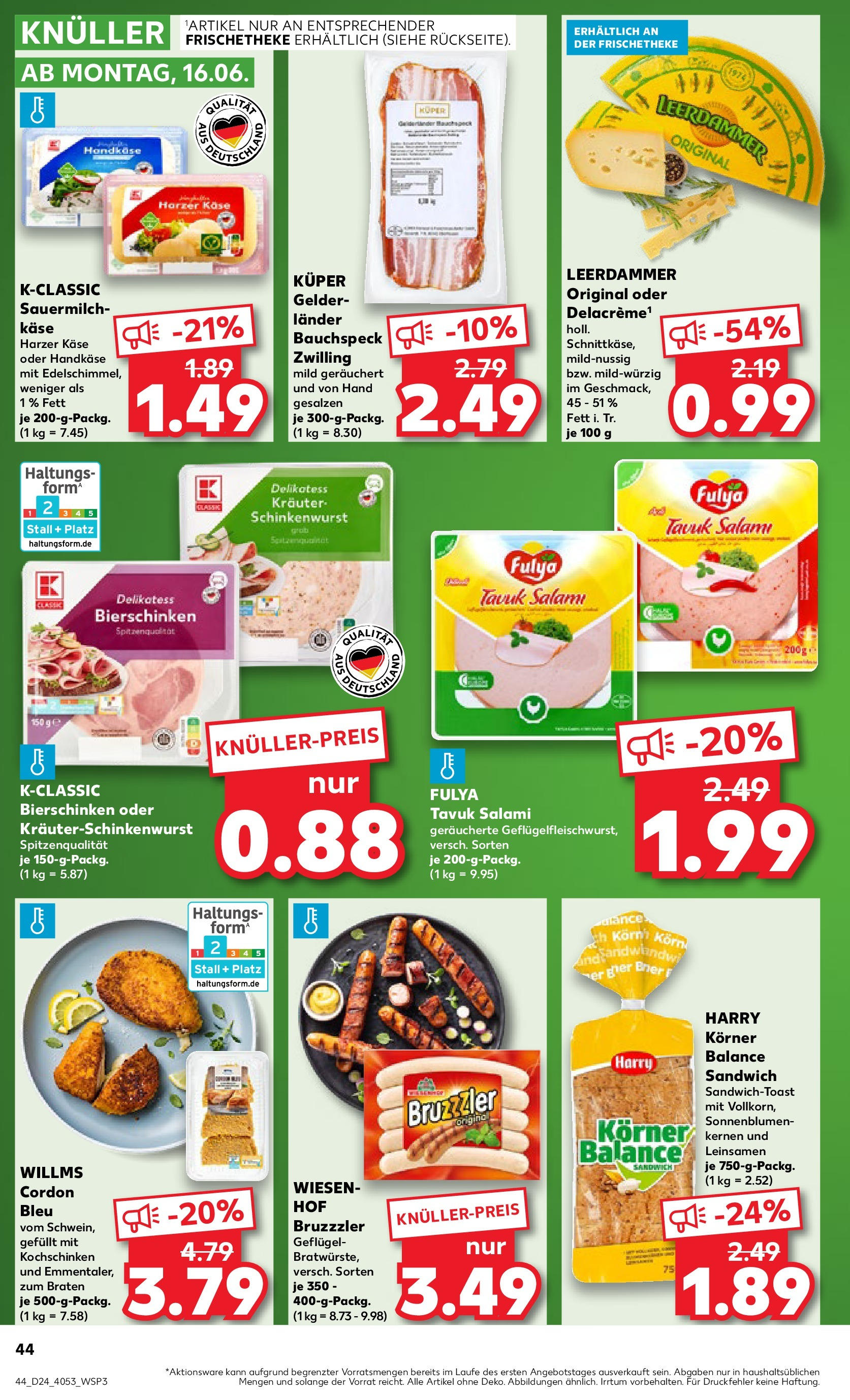 Prospekt Kaufland ab 11.06.2025 » Angebote Online zum Blättern | Seite: 44 | Produkte: Käse, Toast, Leerdammer, Salami