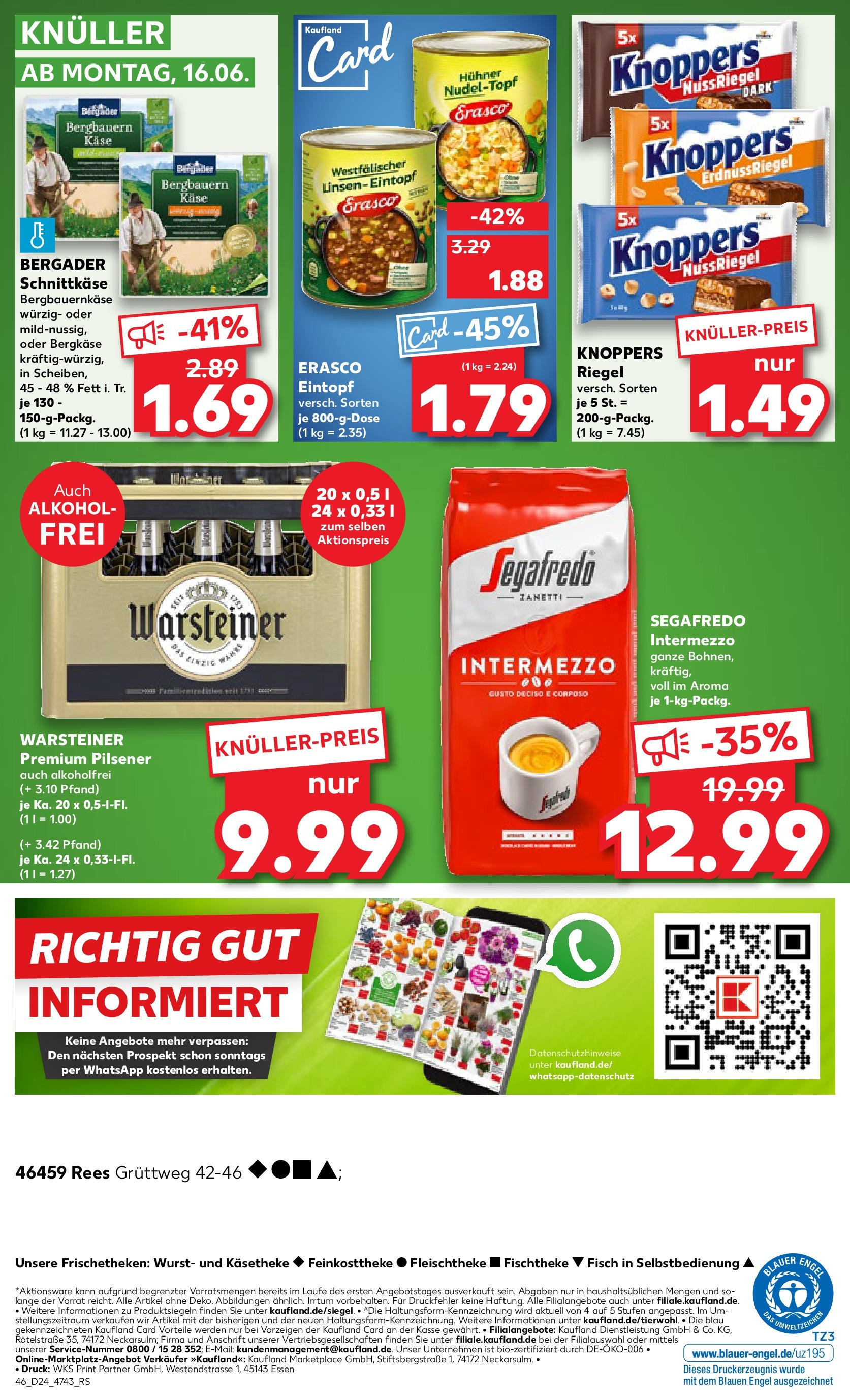 Prospekt Kaufland ab 11.06.2025 » Angebote Online zum Blättern | Seite: 46 | Produkte: Käse, Warsteiner, Wurst, Erasco
