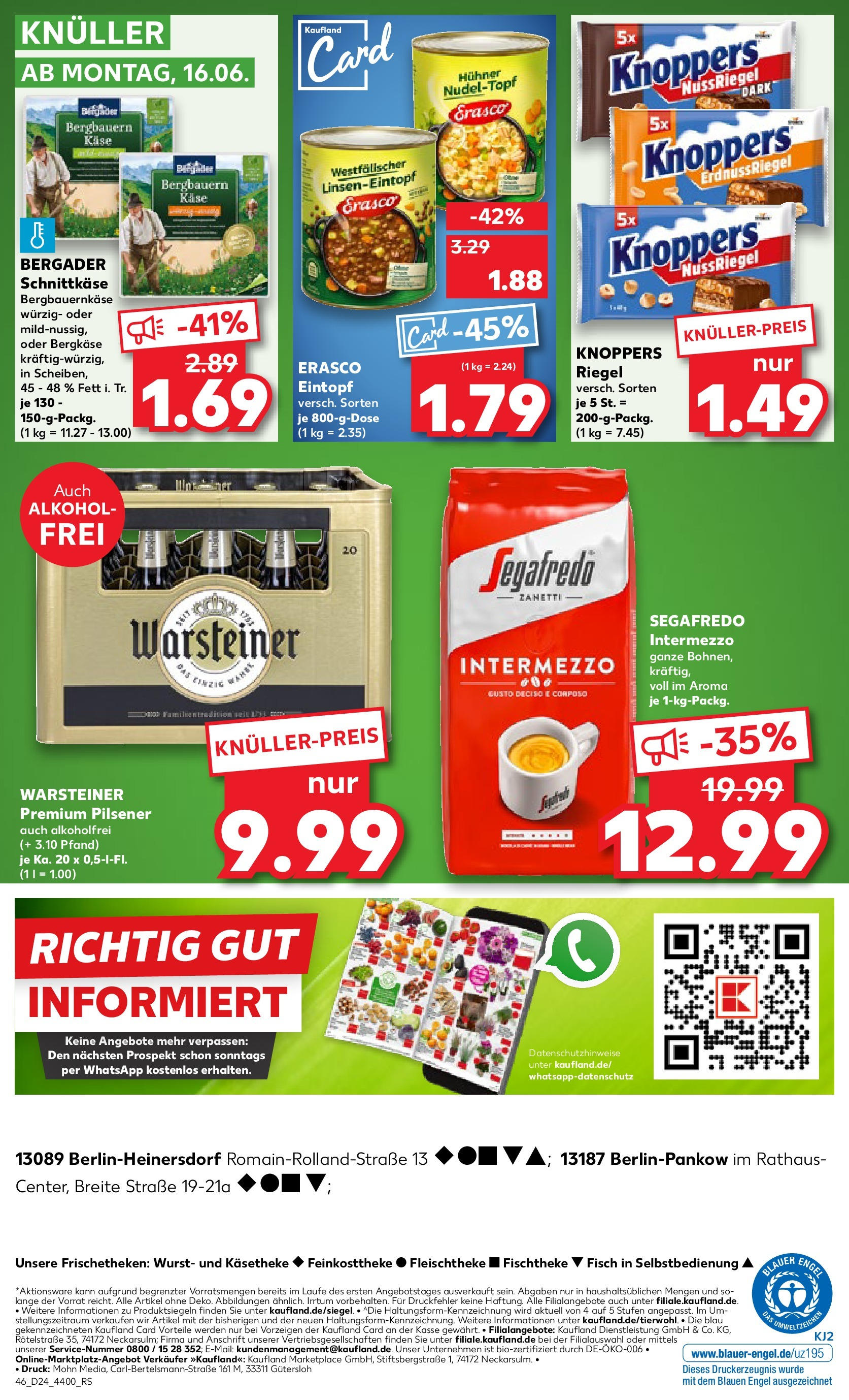 Prospekt Kaufland ab 11.06.2025 » Angebote Online zum Blättern | Seite: 46 | Produkte: Warsteiner, Wurst, Knoppers, Erasco