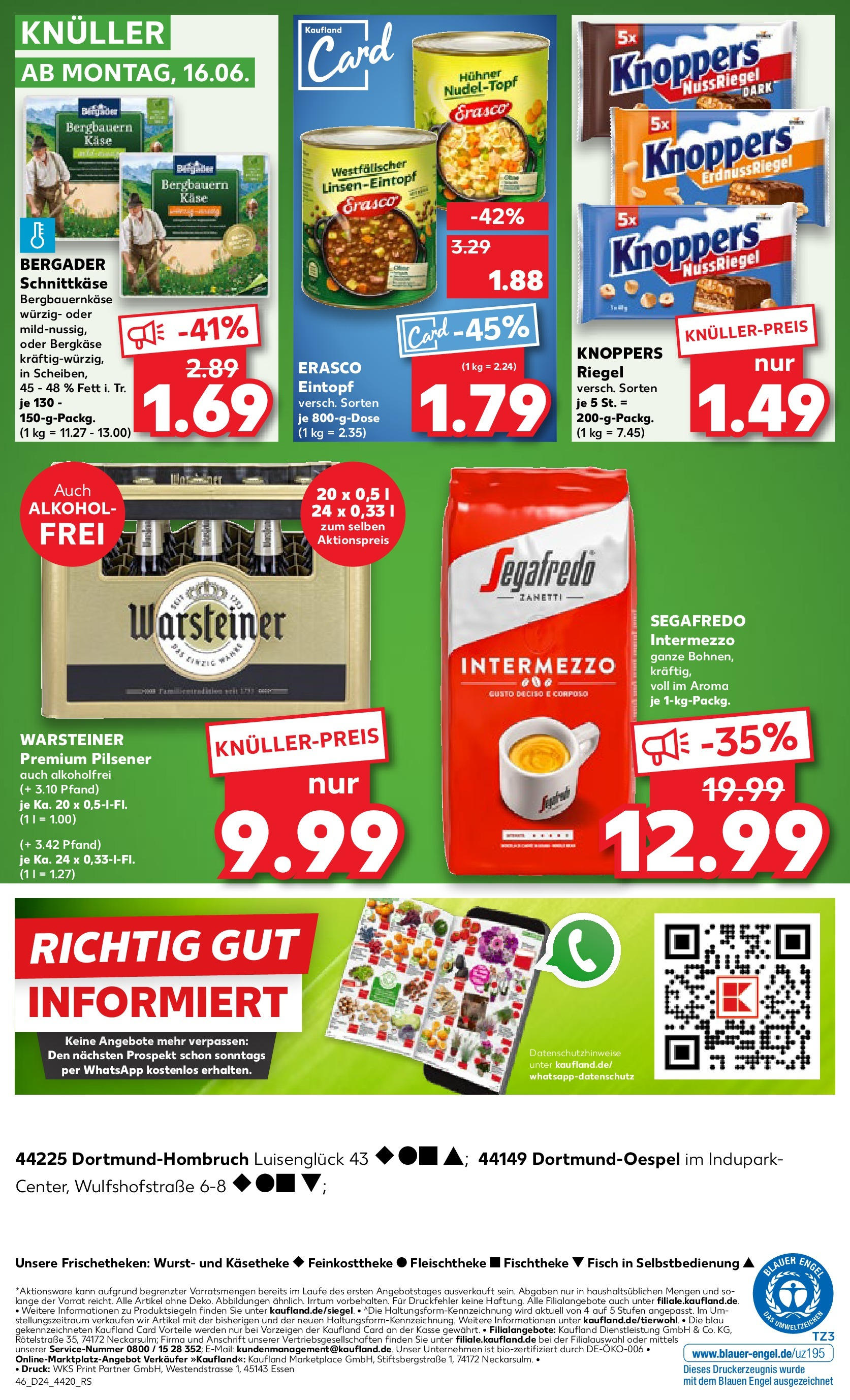 Prospekt Kaufland ab 12.06.2025 » Angebote Online zum Blättern | Seite: 46 | Produkte: Käse, Knoppers, Erasco, Segafredo