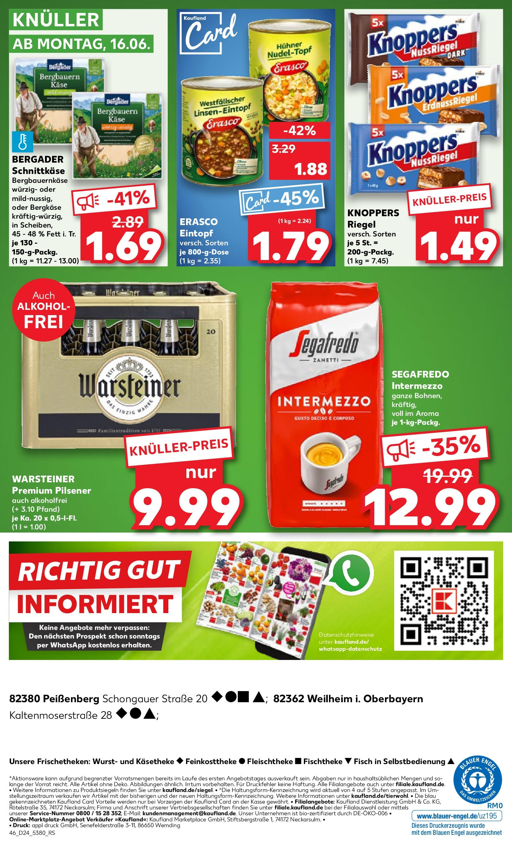Prospekt Kaufland ab 11.06.2025 » Angebote Online zum Blättern | Seite: 46 | Produkte: Warsteiner, Wurst, Erasco, Segafredo