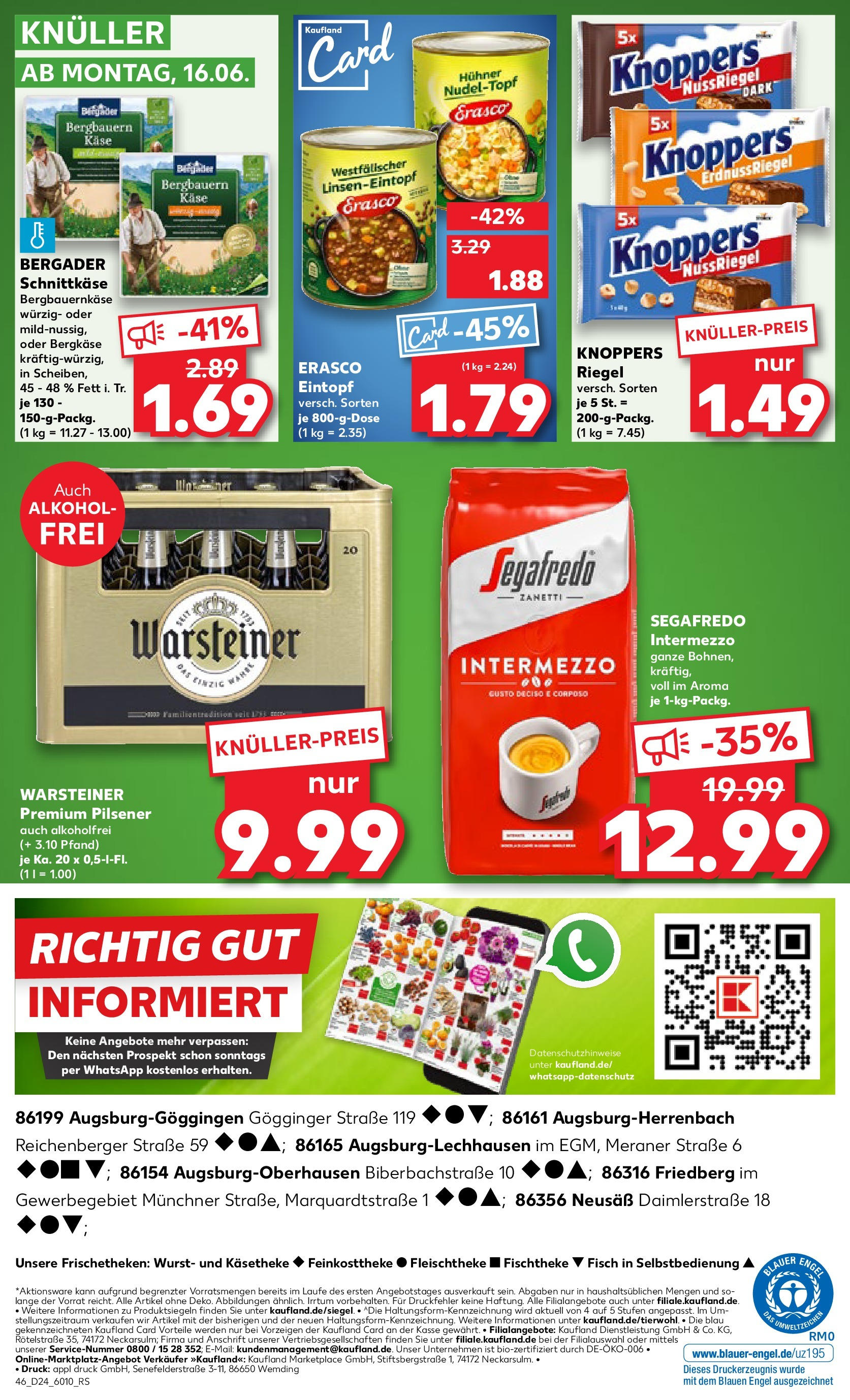 Prospekt Kaufland ab 11.06.2025 » Angebote Online zum Blättern | Seite: 46 | Produkte: Wurst, Knoppers, Erasco, Segafredo