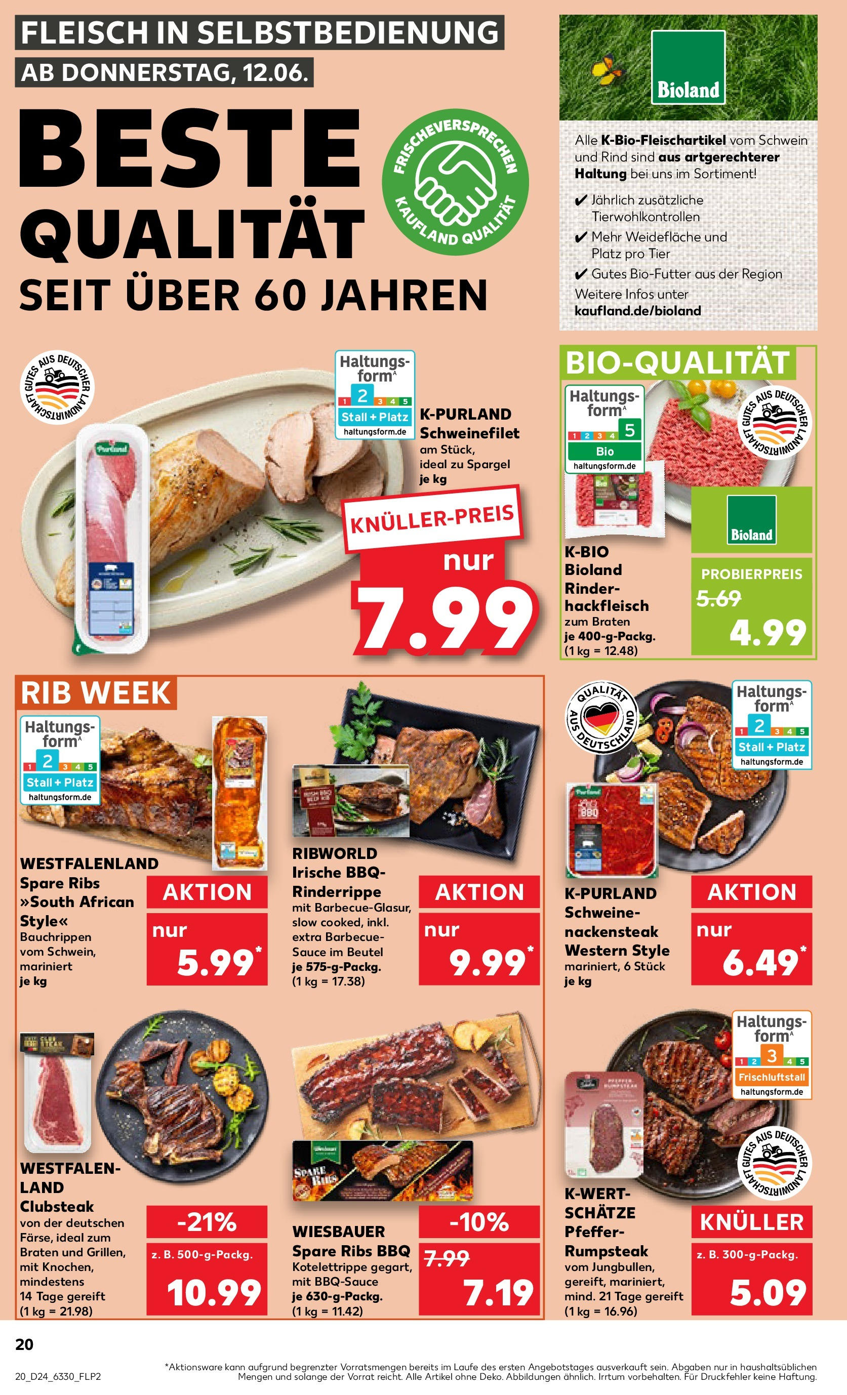 Prospekt Kaufland ab 11.06.2025 » Angebote Online zum Blättern | Seite: 20 | Produkte: Spare ribs, Schweinefilet, Steak, Hackfleisch