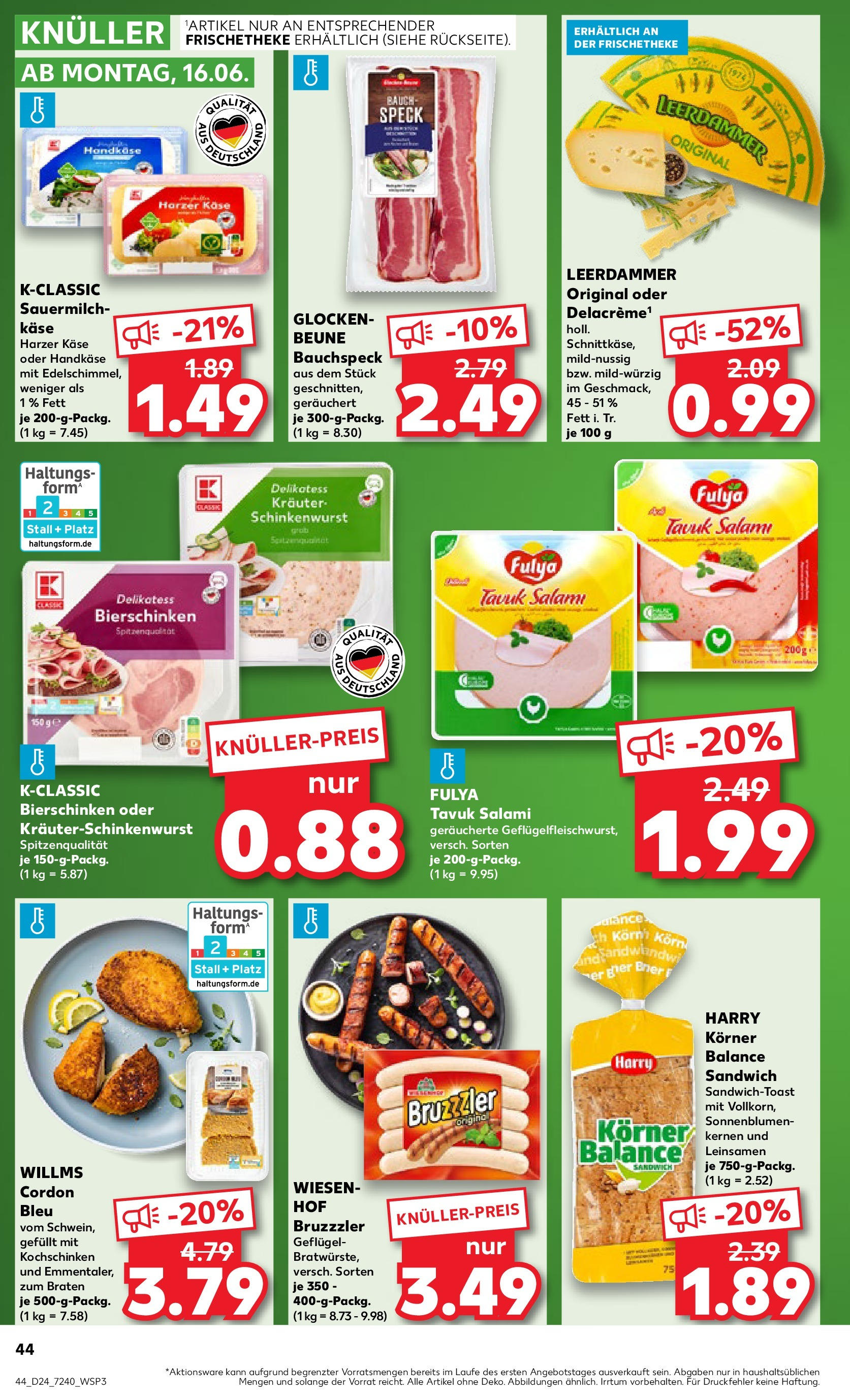 Prospekt Kaufland ab 11.06.2025 » Angebote Online zum Blättern | Seite: 44 | Produkte: Käse, Leerdammer, Salami