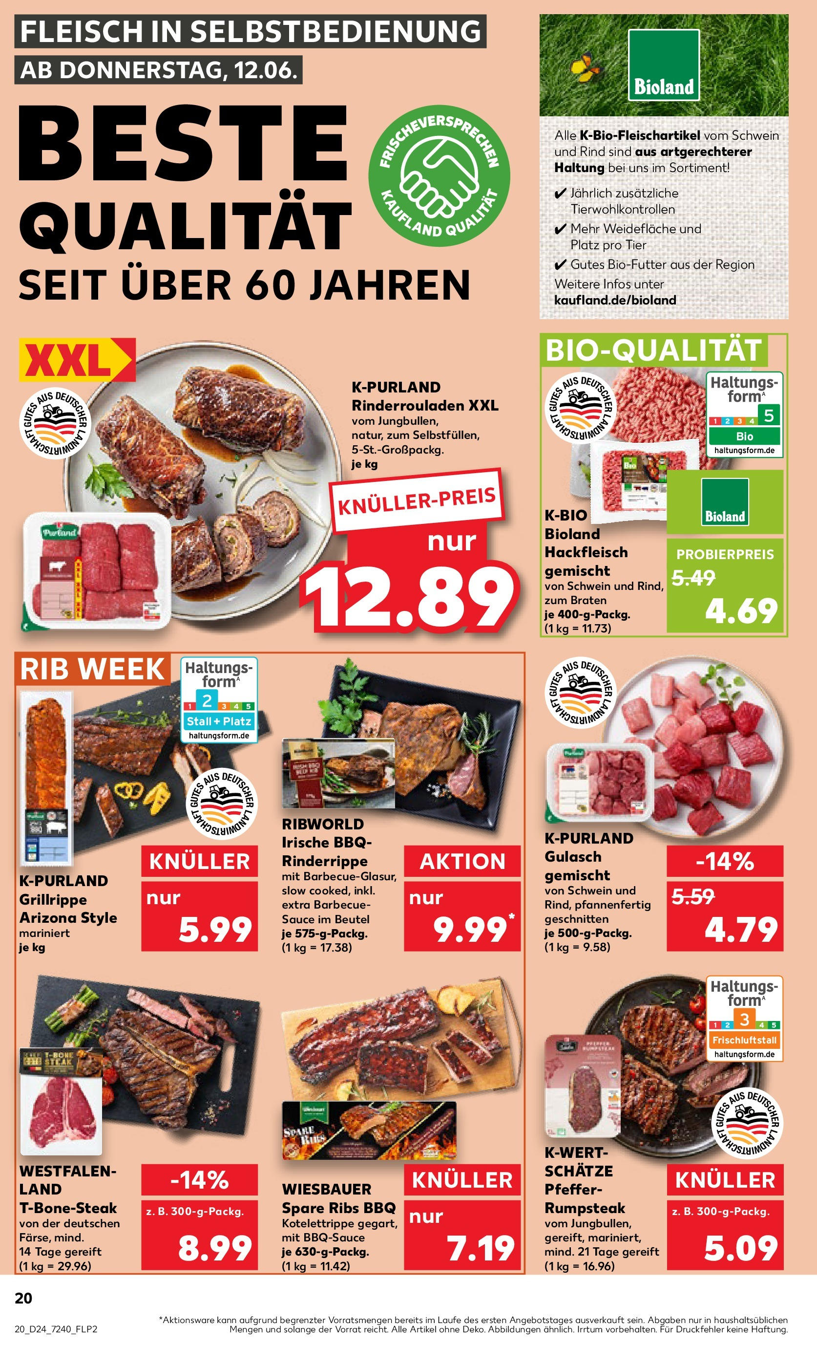 Prospekt Kaufland ab 11.06.2025 » Angebote Online zum Blättern | Seite: 20 | Produkte: Rumpsteak, Gulasch, Steak, Hackfleisch