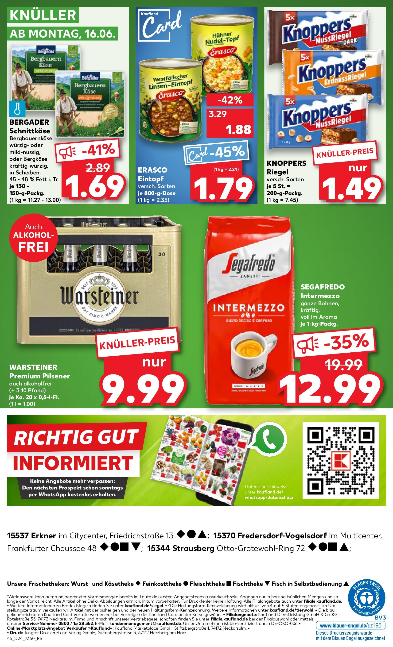 Prospekt Kaufland ab 11.06.2025 » Angebote Online zum Blättern | Seite: 46 | Produkte: Käse, Warsteiner, Wurst, Segafredo