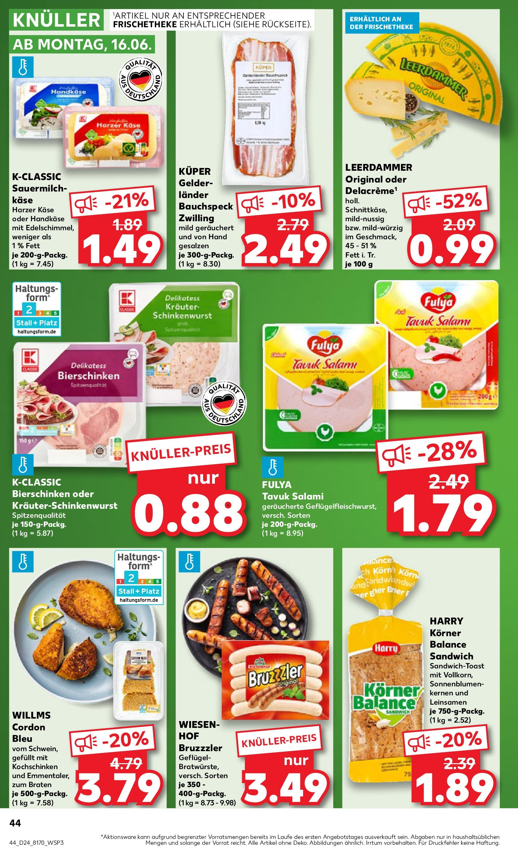 Prospekt Kaufland ab 11.06.2025 » Angebote Online zum Blättern | Seite: 44 | Produkte: Käse, Leerdammer, Salami