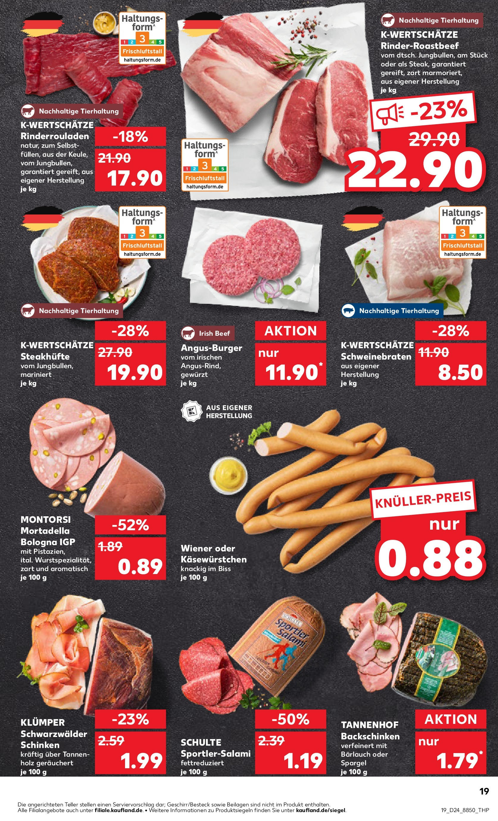 Prospekt Kaufland ab 11.06.2025 » Angebote Online zum Blättern | Seite: 19 | Produkte: Rinderrouladen, Salami, Schinken, Steak