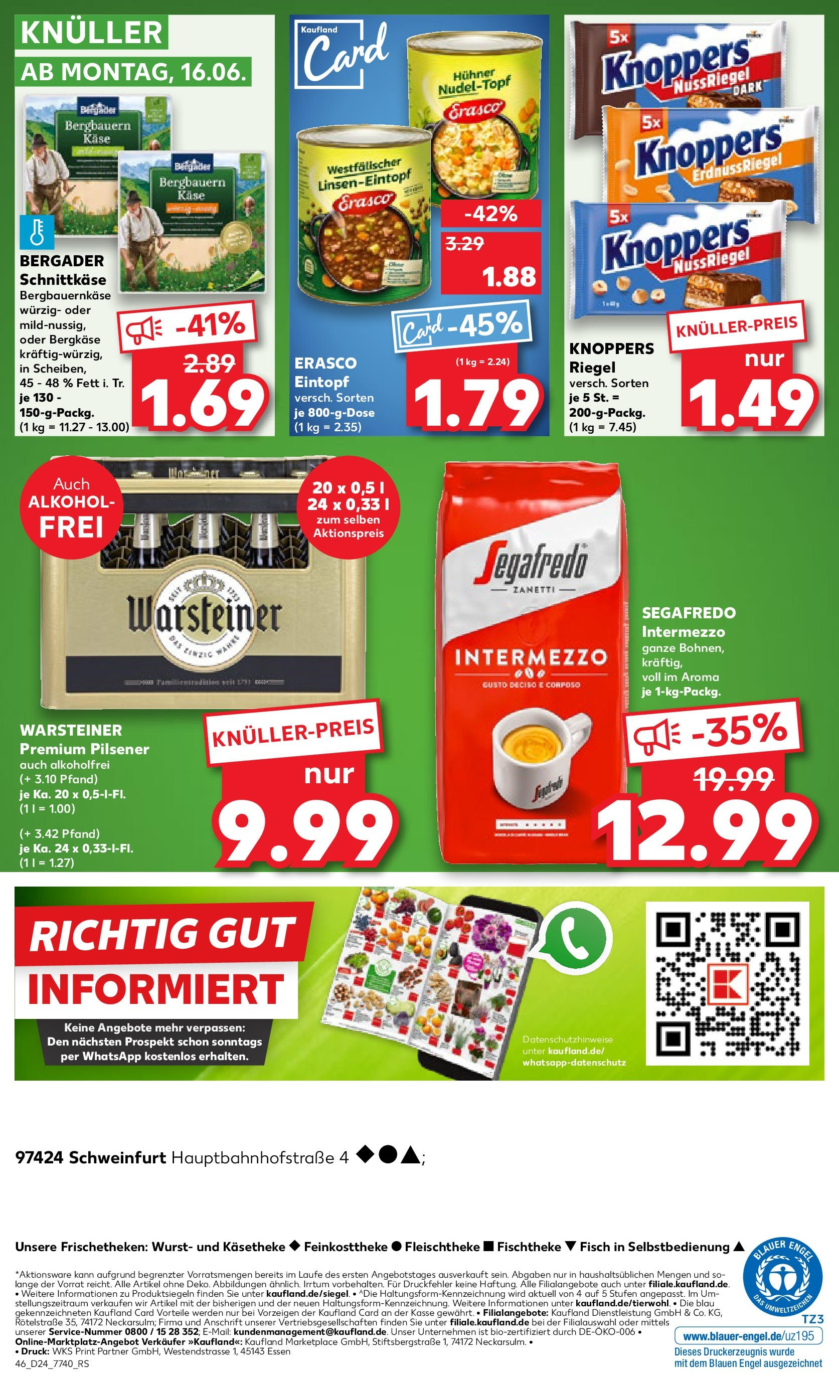 Prospekt Kaufland ab 11.06.2025 » Angebote Online zum Blättern | Seite: 46 | Produkte: Käse, Warsteiner, Wurst, Erasco
