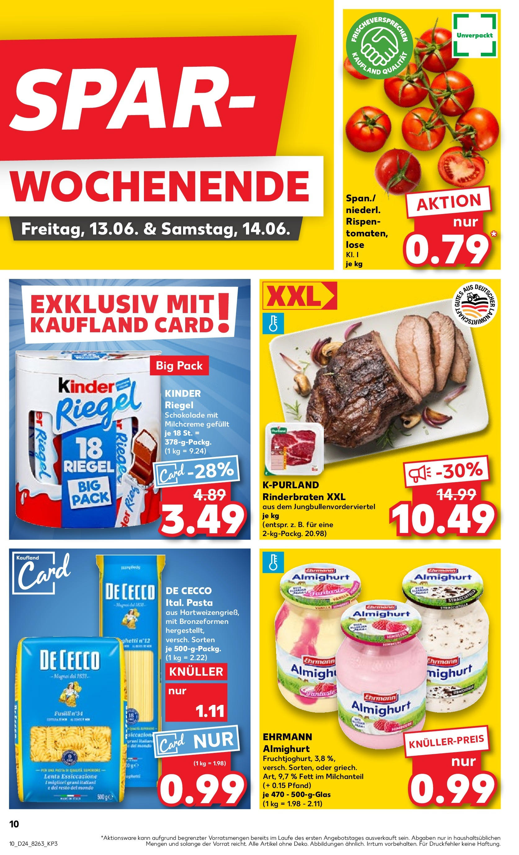 Prospekt Kaufland ab 11.06.2025 » Angebote Online zum Blättern | Seite: 14 | Produkte: Rinderbraten, Ehrmann almighurt, Schokolade, Kinder riegel
