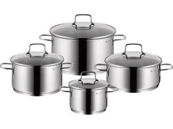 WMF Topf-Set Astoria 4-tlg. (Induktionsfähig, Spülmaschinenfest, Backofenfest, Glaskeramik-, Gas-, Elektro- und Induktionsherde, Silber, Cromargan® Edelstahl Rostfrei 18/10, Glas)