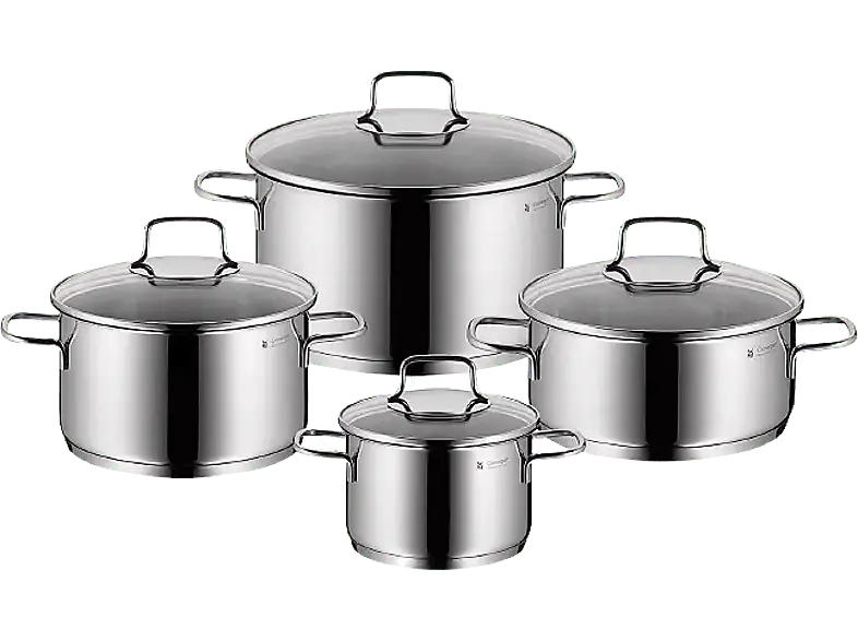 WMF Topf-Set Astoria 4-tlg. (Induktionsfähig, Spülmaschinenfest, Backofenfest, Glaskeramik-, Gas-, Elektro- und Induktionsherde, Silber, Cromargan® Edelstahl Rostfrei 18/10, Glas)