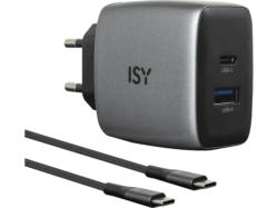 ISY IAC-4512-GY GAN Ladegerät mit Kabel, Grau