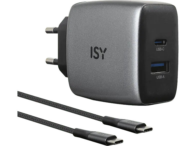 ISY IAC-4512-GY GAN Ladegerät mit Kabel, Grau