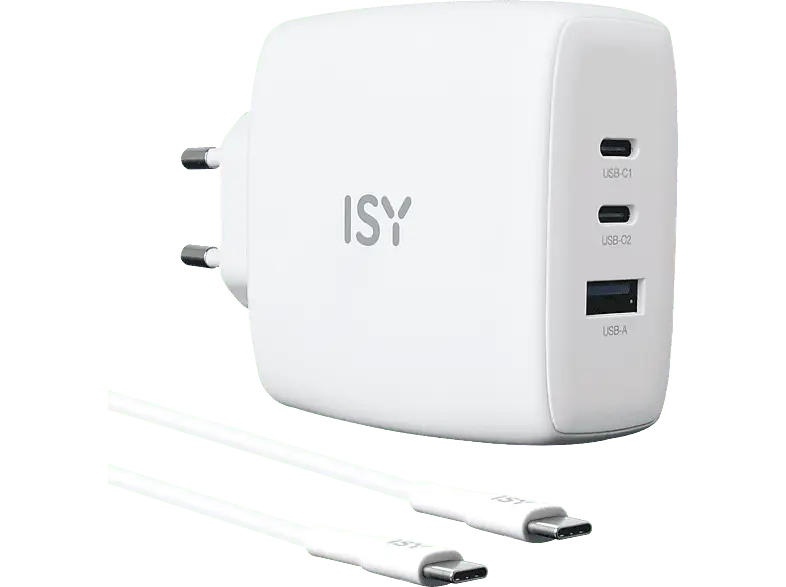 ISY IAC-5100-WT GAN Ladegerät, 100 W, inkl. 2m Ladekabel, Weiß; Ladeset
