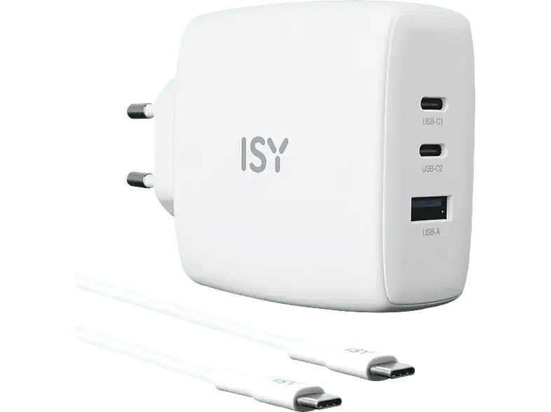 ISY IAC-5100-WT GAN Ladegerät, 100 W, inkl. 2m Ladekabel, Weiß; Ladeset