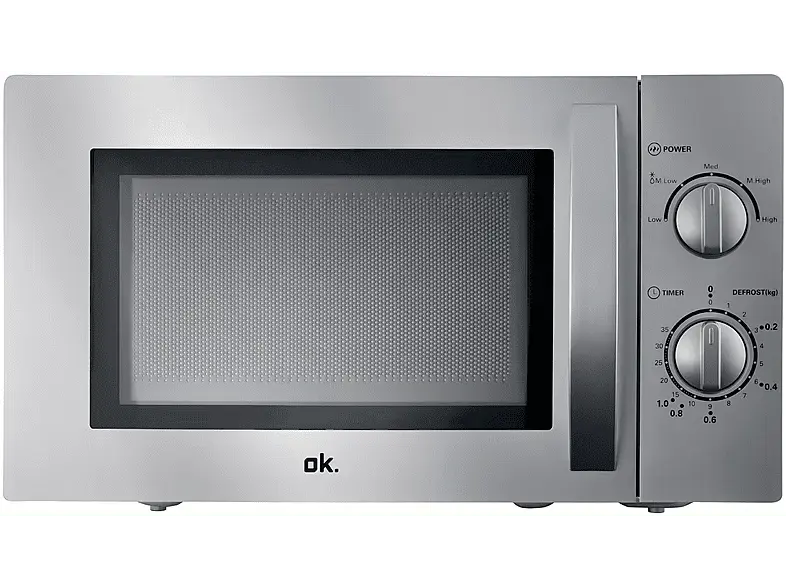 ok. OMW 1231 Solo Mikrowelle (700 Watt, Freistehend mit Unterbaumöglichkeit, 20 l, Silber)