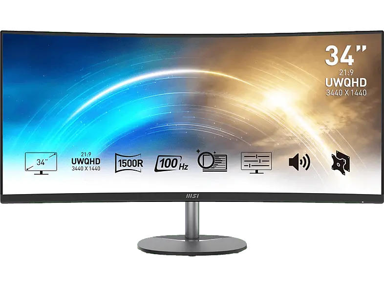 MSI pro MP341CQDE 34 Zoll Business Monitor, UWQHD, 1 ms Reaktionszeit, 300 cd/m², Schwarz