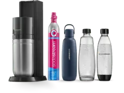 Sodastream Duo Allround Pack Wassersprudler mit Metallflasche Fizz&Go, CO² Zylinder inklusive , Schwarz