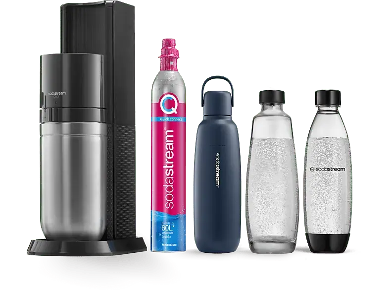 Sodastream Duo Allround Pack Wassersprudler mit Metallflasche Fizz&Go, CO² Zylinder inklusive , Schwarz