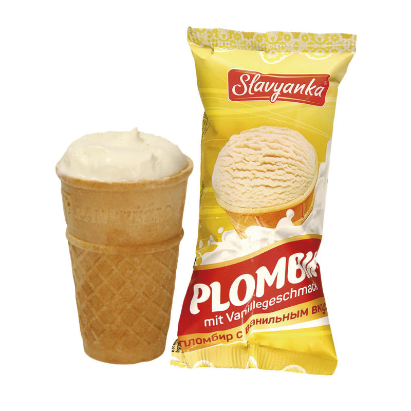 Eiskrem Slavyanka mit Vanillegeschmack im Waffelbecher