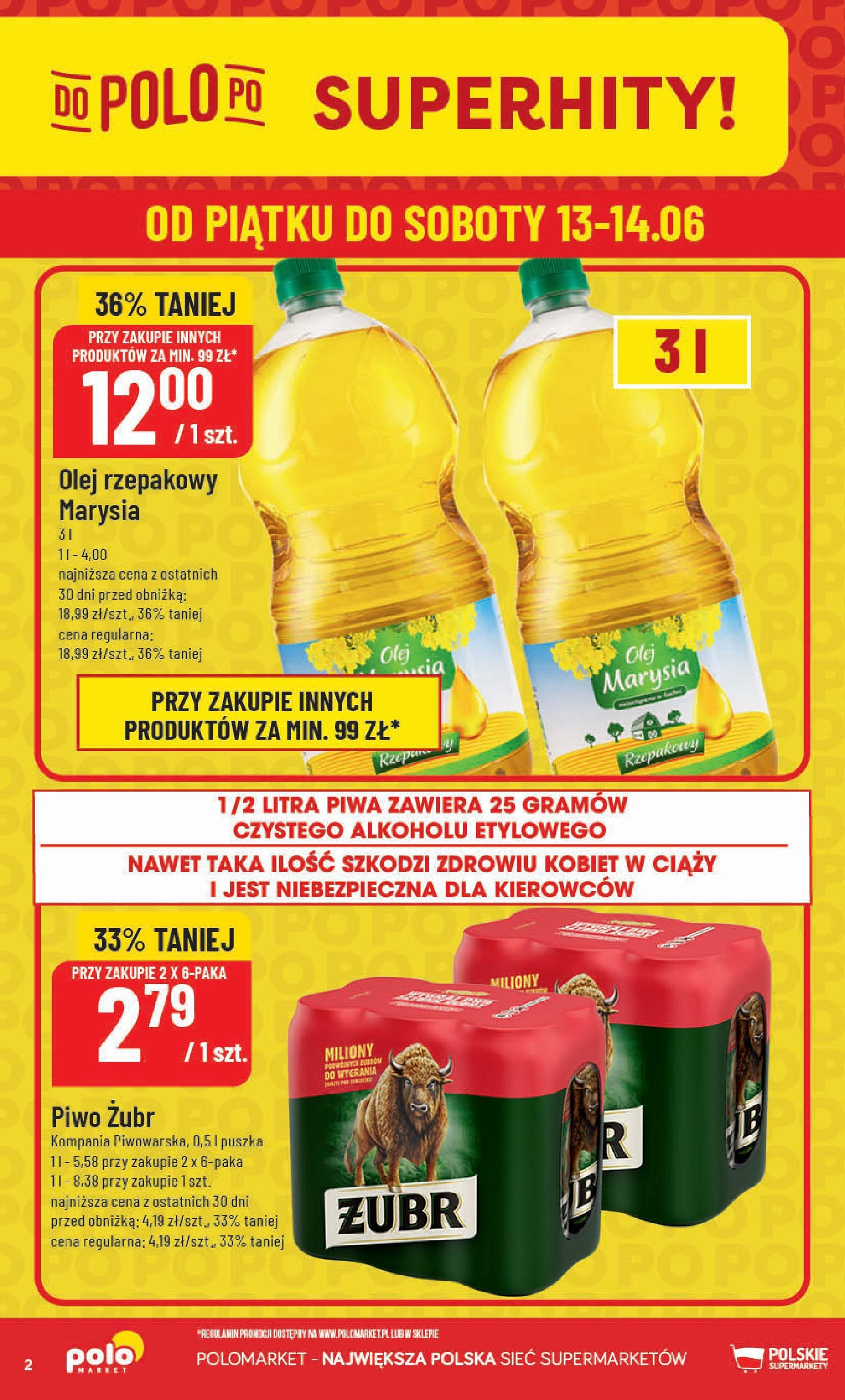 POLOmarket gazetka od jutra (11.06.2025) | Nowa PDF | Strona: 2 | Produkty: Piwo żubr, Olej rzepakowy, Olej, Piwo POLOmarket gazetka od jutra (11.06.2025) - Nowa PDF | Strona: 2 | Produkty: Piwo żubr, Olej rzepakowy, Olej, Piwo