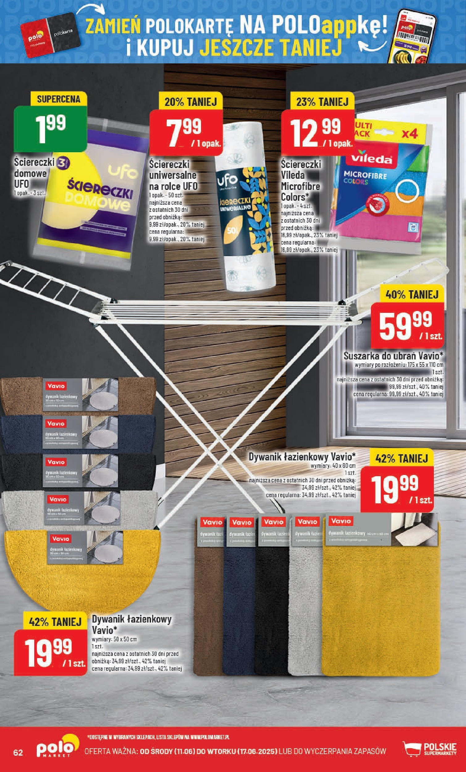 POLOmarket gazetka od jutra (11.06.2025) | Nowa PDF | Strona: 62 | Produkty: Dywanik łazienkowy, Suszarka, Vileda POLOmarket gazetka od jutra (11.06.2025) - Nowa PDF | Strona: 62 | Produkty: Dywanik łazienkowy, Suszarka, Vileda