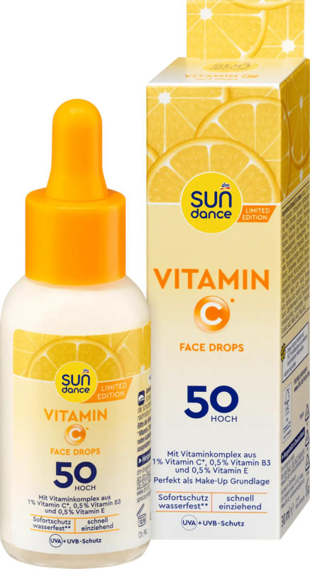 SUNDANCE Sonnenfluid Gesicht drops mit Vitamin C, LSF 50