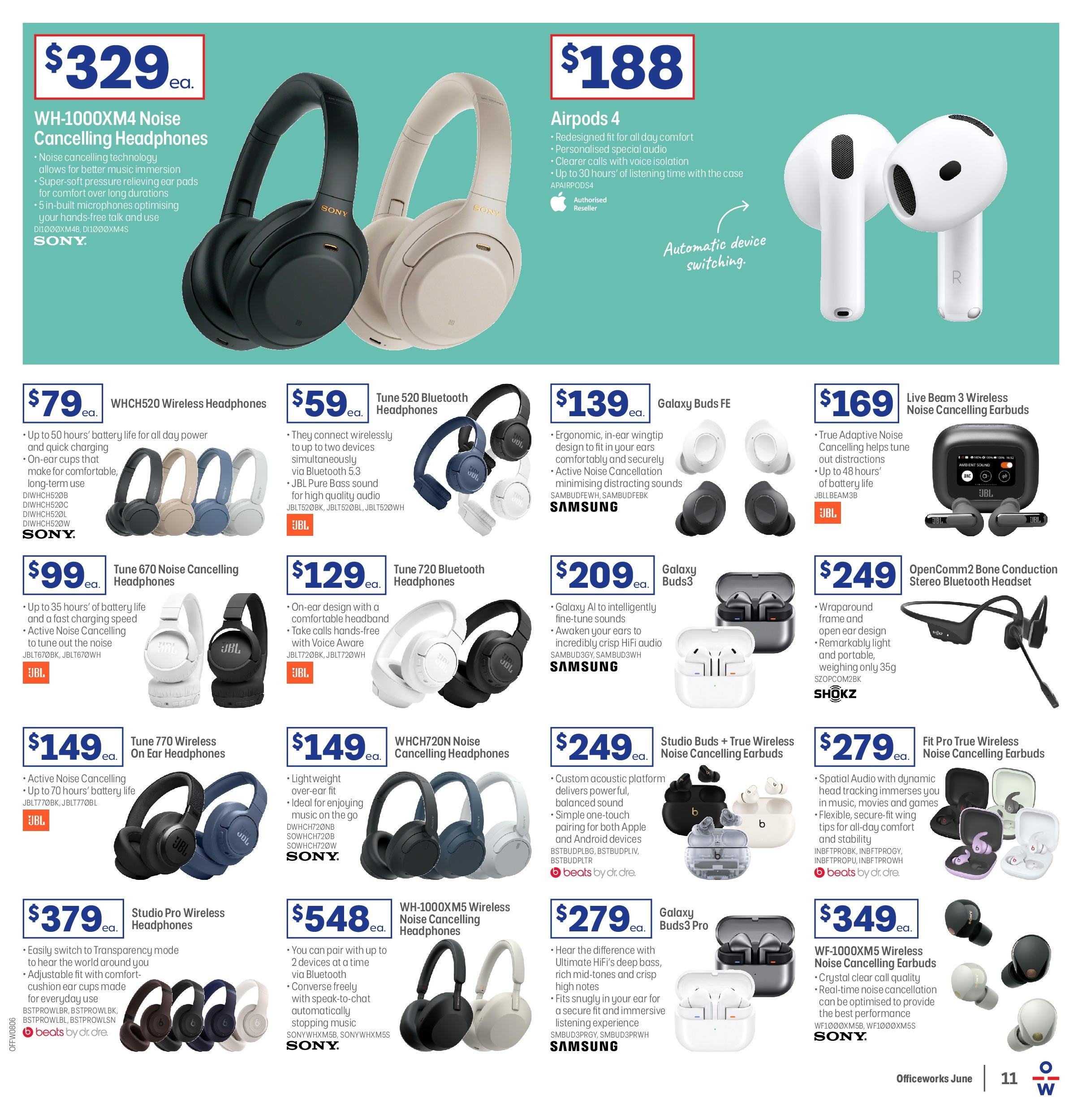 Officeworks - Officeworks EOFY. - 11/06/2025 > weekly / monthly specials | Page: 11 | Products: Headband, Headset, Headphones, Stereo