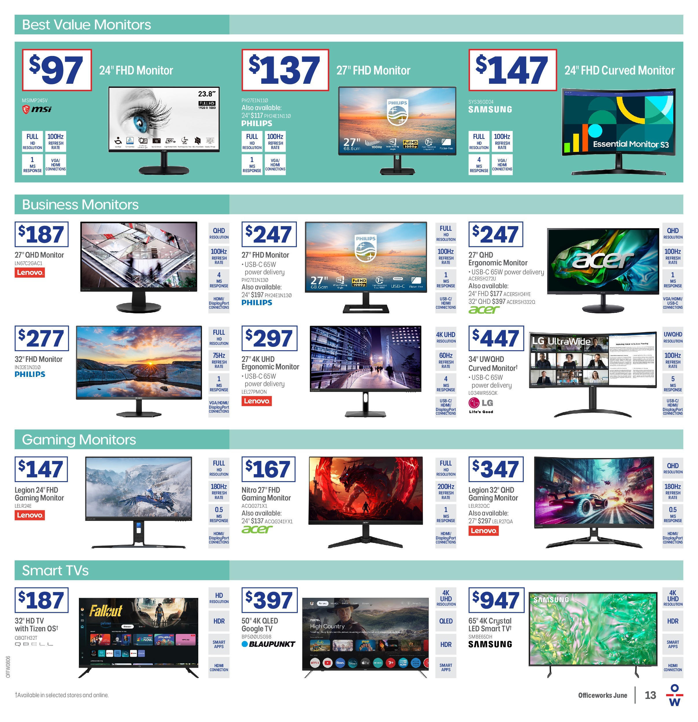 Officeworks - Officeworks EOFY. - 11/06/2025 > weekly / monthly specials | Page: 13 | Products: Ergonomic, Monitor, Tv, Smart tv
