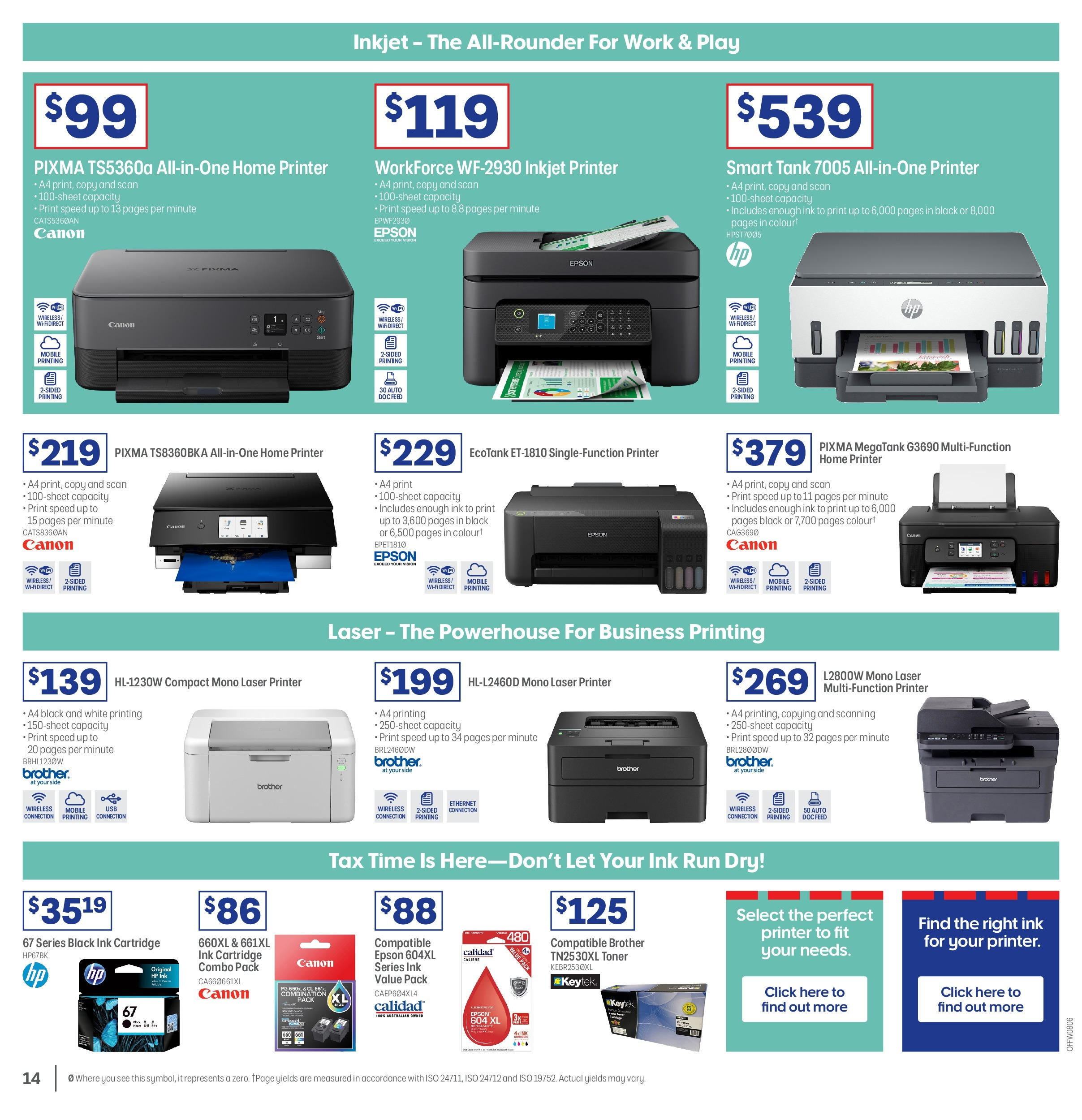 Officeworks - Officeworks EOFY. - 11/06/2025 > weekly / monthly specials | Page: 14 | Products: Printer, Inkjet printer, Laser printer, Toner