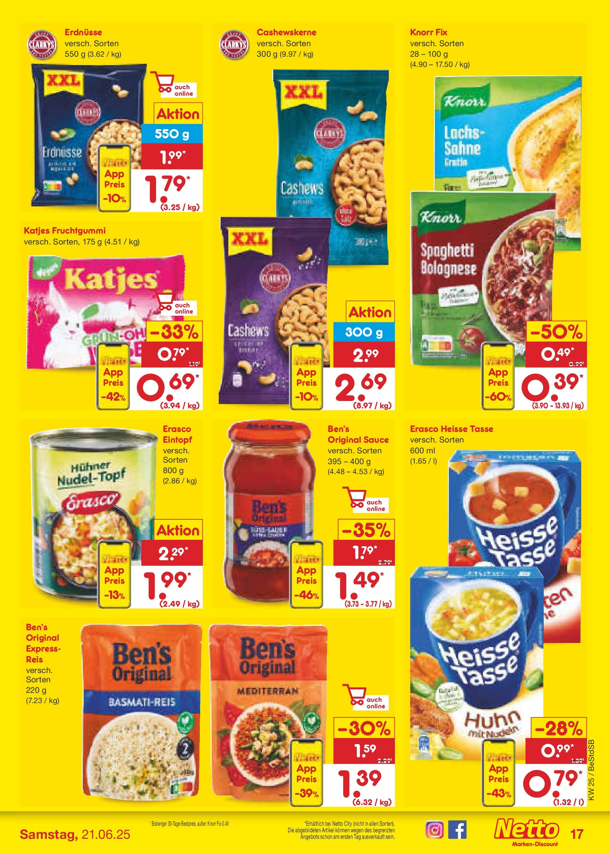 Netto Marken-Discount prospekt Berlin-Spandau (ab 15.06.2025) » Angebote | Seite: 23 | Produkte: Knorr fix, Katjes, Reis, Erasco Netto Marken-Discount prospekt Berlin-Spandau (ab 15.06.2025) » Angebote | Seite: 23 | Produkte: Knorr fix, Katjes, Reis, Erasco