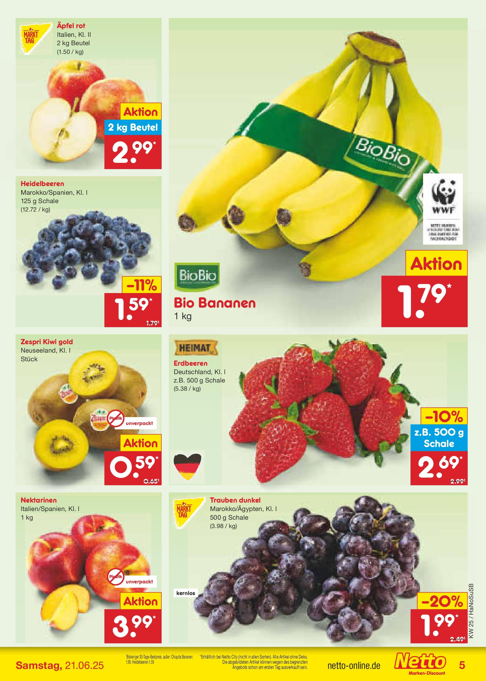 Netto Marken-Discount prospekt Schwerte-Geisecke (ab 15.06.2025) » Angebote | Seite: 5 | Produkte: Nektarinen, Äpfel, Bananen, Kiwi Netto Marken-Discount prospekt Schwerte-Geisecke (ab 15.06.2025) » Angebote | Seite: 5 | Produkte: Nektarinen, Äpfel, Bananen, Kiwi