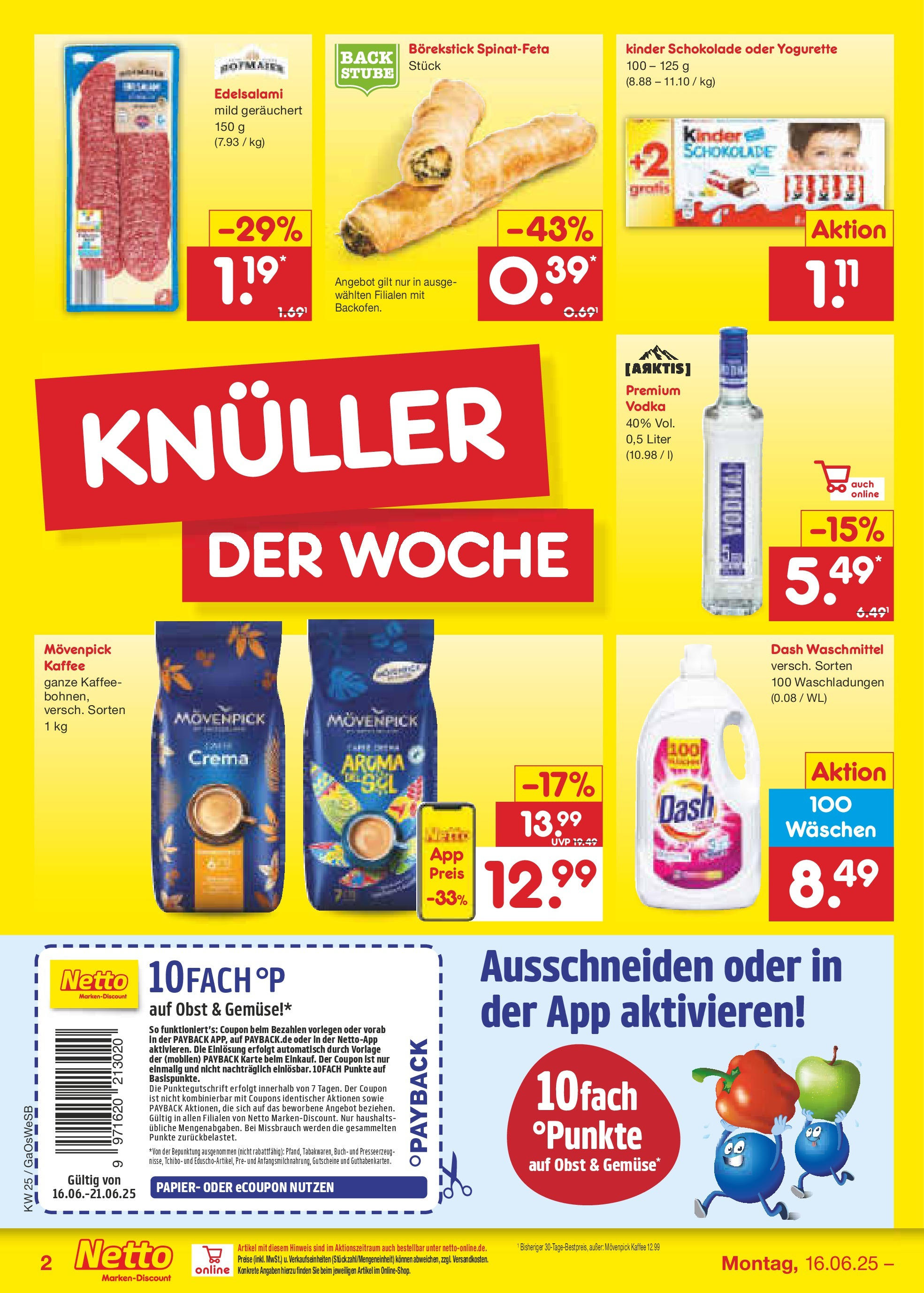 Netto Marken-Discount prospekt Bremen-Lesum (ab 15.06.2025) » Angebote | Seite: 2 | Produkte: Yogurette, Kaffee, Obst, Salami Netto Marken-Discount prospekt Bremen-Lesum (ab 15.06.2025) » Angebote | Seite: 2 | Produkte: Yogurette, Kaffee, Obst, Salami