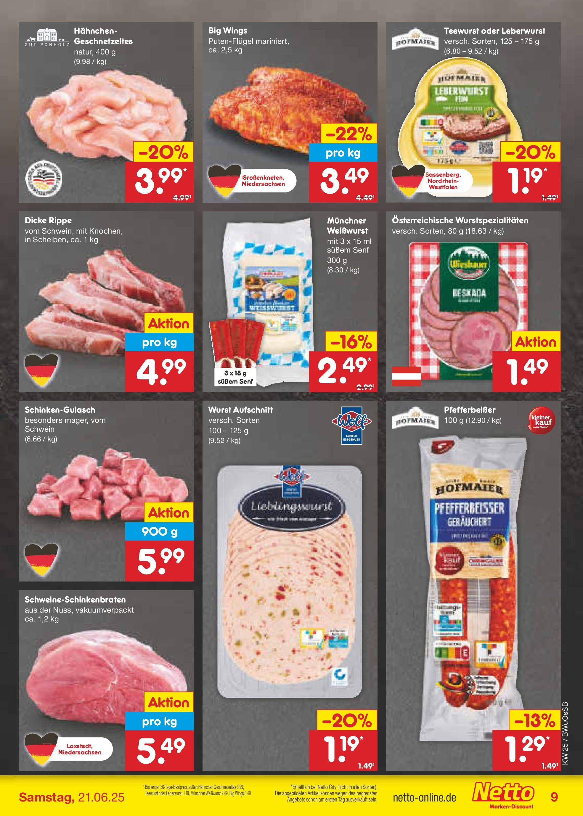 Netto Marken-Discount prospekt Osterode (ab 15.06.2025) » Angebote | Seite: 9 | Produkte: Hahnchen, Weißwurst, Wurst Netto Marken-Discount prospekt Osterode (ab 15.06.2025) » Angebote | Seite: 9 | Produkte: Hahnchen, Weißwurst, Wurst