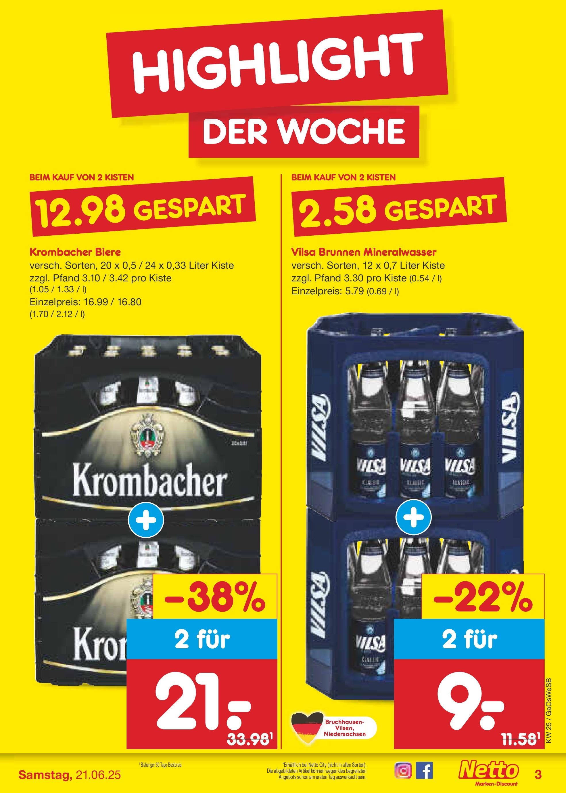 Netto Marken-Discount prospekt Bremen-Lesum (ab 15.06.2025) » Angebote | Seite: 3 | Produkte: Mineralwasser, Krombacher Netto Marken-Discount prospekt Bremen-Lesum (ab 15.06.2025) » Angebote | Seite: 3 | Produkte: Mineralwasser, Krombacher