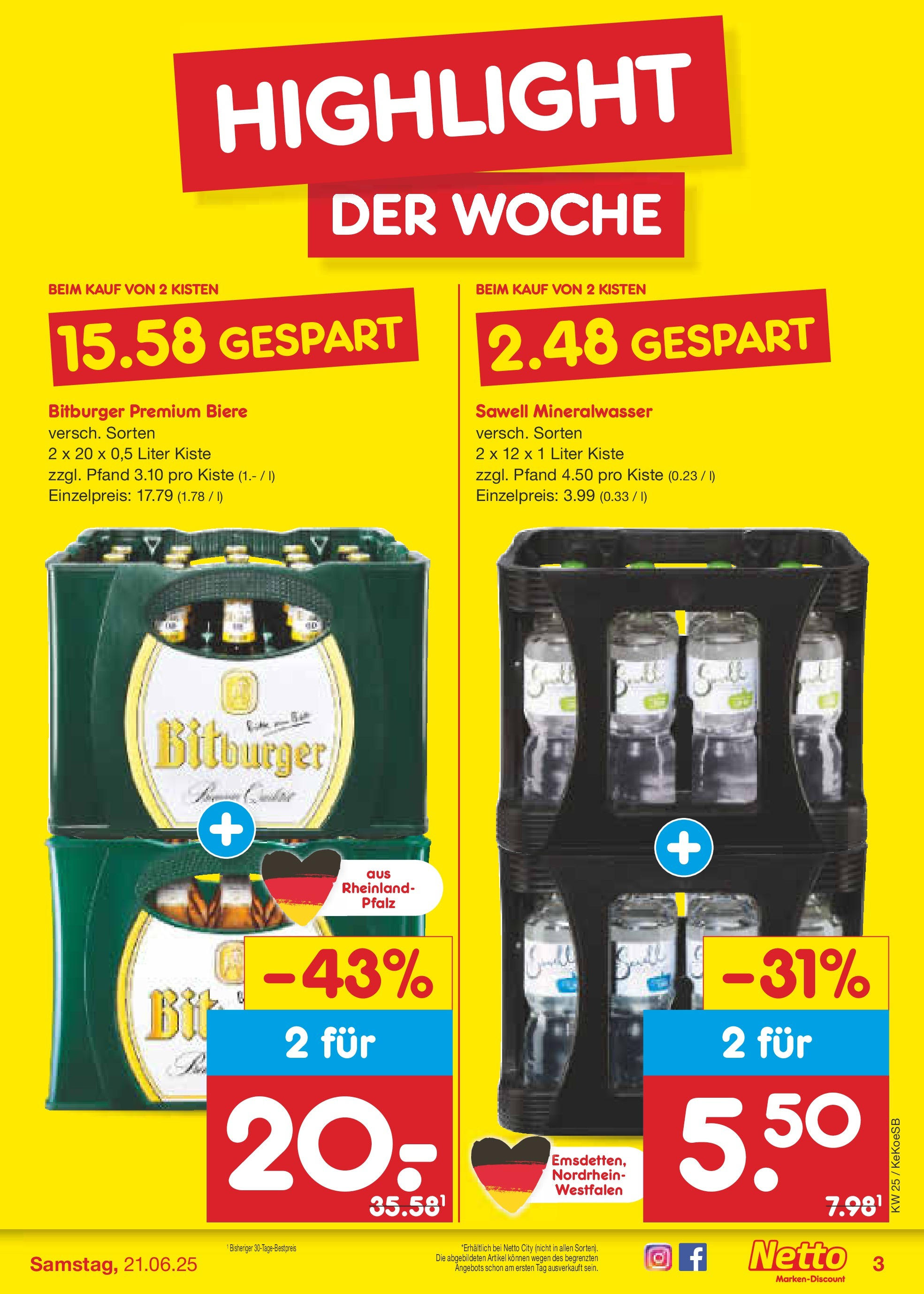Netto Marken-Discount prospekt Köln (ab 15.06.2025) » Angebote | Seite: 3 | Produkte: Bitburger, Mineralwasser Netto Marken-Discount prospekt Köln (ab 15.06.2025) » Angebote | Seite: 3 | Produkte: Bitburger, Mineralwasser