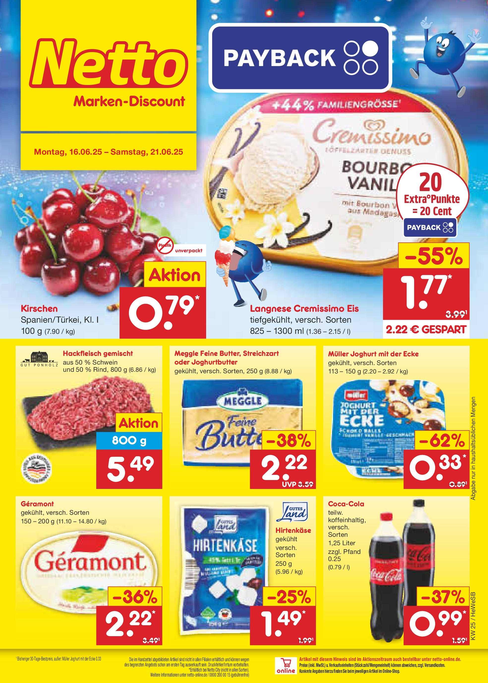 Netto Marken-Discount prospekt Brietlingen	 (ab 15.06.2025) » Angebote | Seite: 1 | Produkte: Langnese cremissimo, Feta, Kirschen, Eis