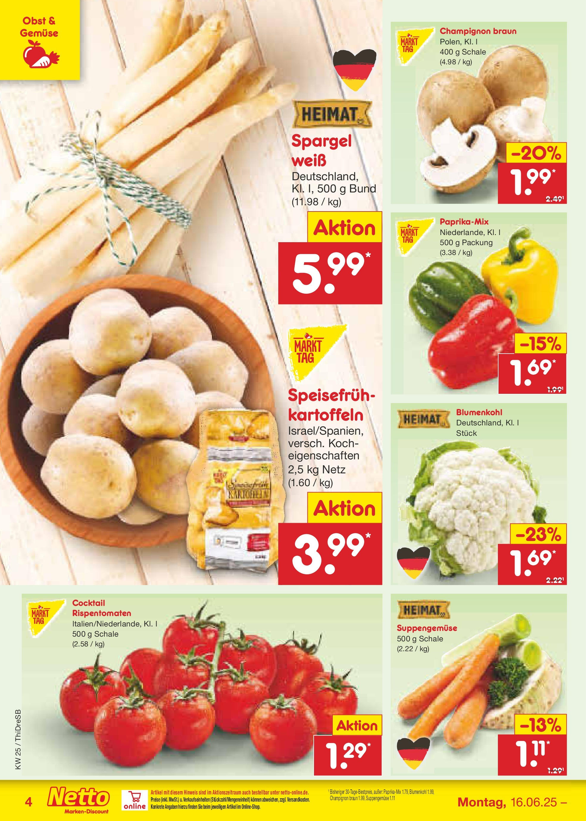 Netto Marken-Discount prospekt Dresden (ab 15.06.2025) » Angebote | Seite: 4 | Produkte: Kartoffeln, Gemüse, Paprika, Obst Netto Marken-Discount prospekt Dresden (ab 15.06.2025) » Angebote | Seite: 4 | Produkte: Kartoffeln, Gemüse, Paprika, Obst