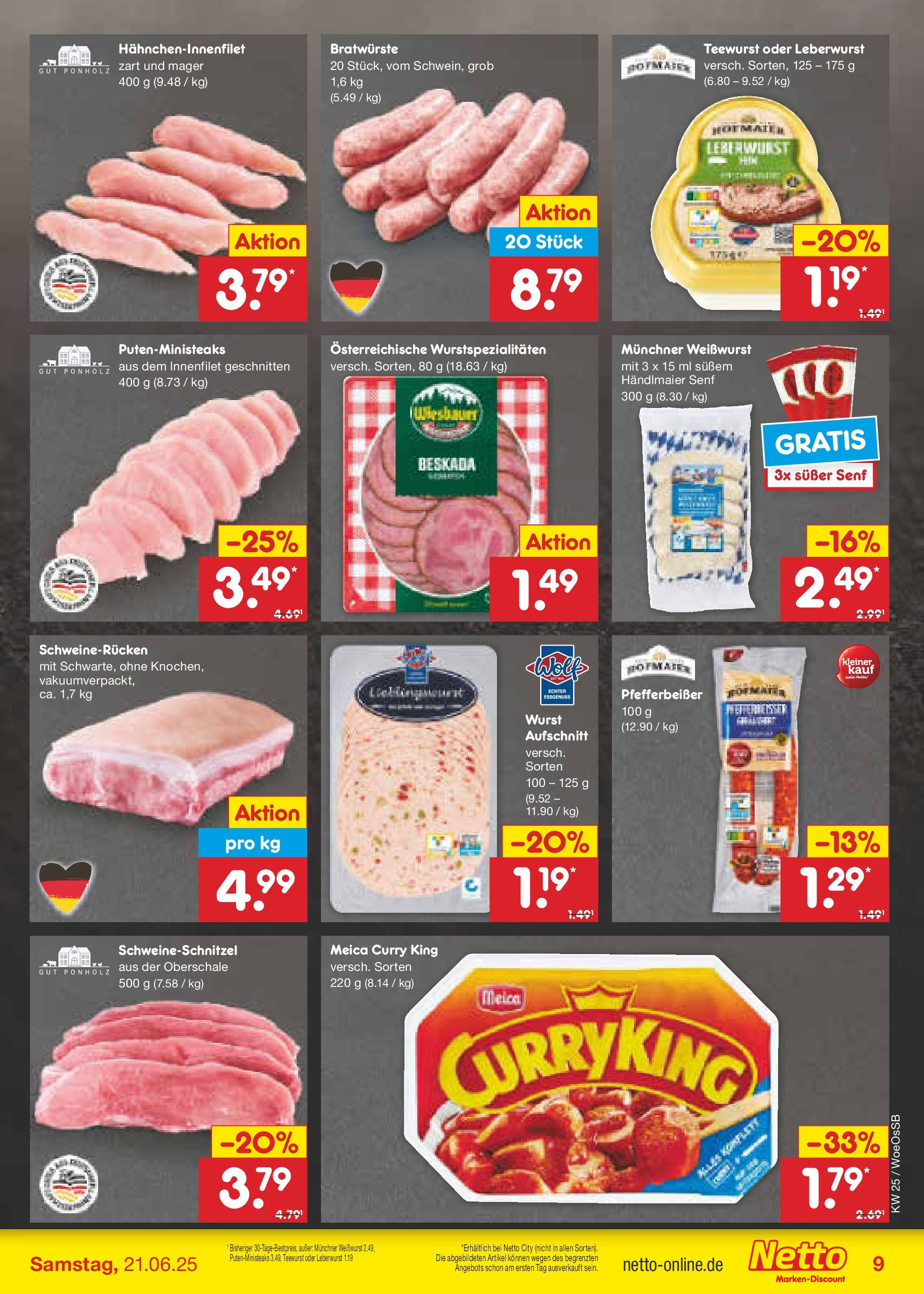 Netto Marken-Discount prospekt Gemmingen (ab 15.06.2025) » Angebote | Seite: 9 | Produkte: Weißwurst, Meica, Wurst, Schweinerucken Netto Marken-Discount prospekt Gemmingen (ab 15.06.2025) » Angebote | Seite: 9 | Produkte: Weißwurst, Meica, Wurst, Schweinerucken
