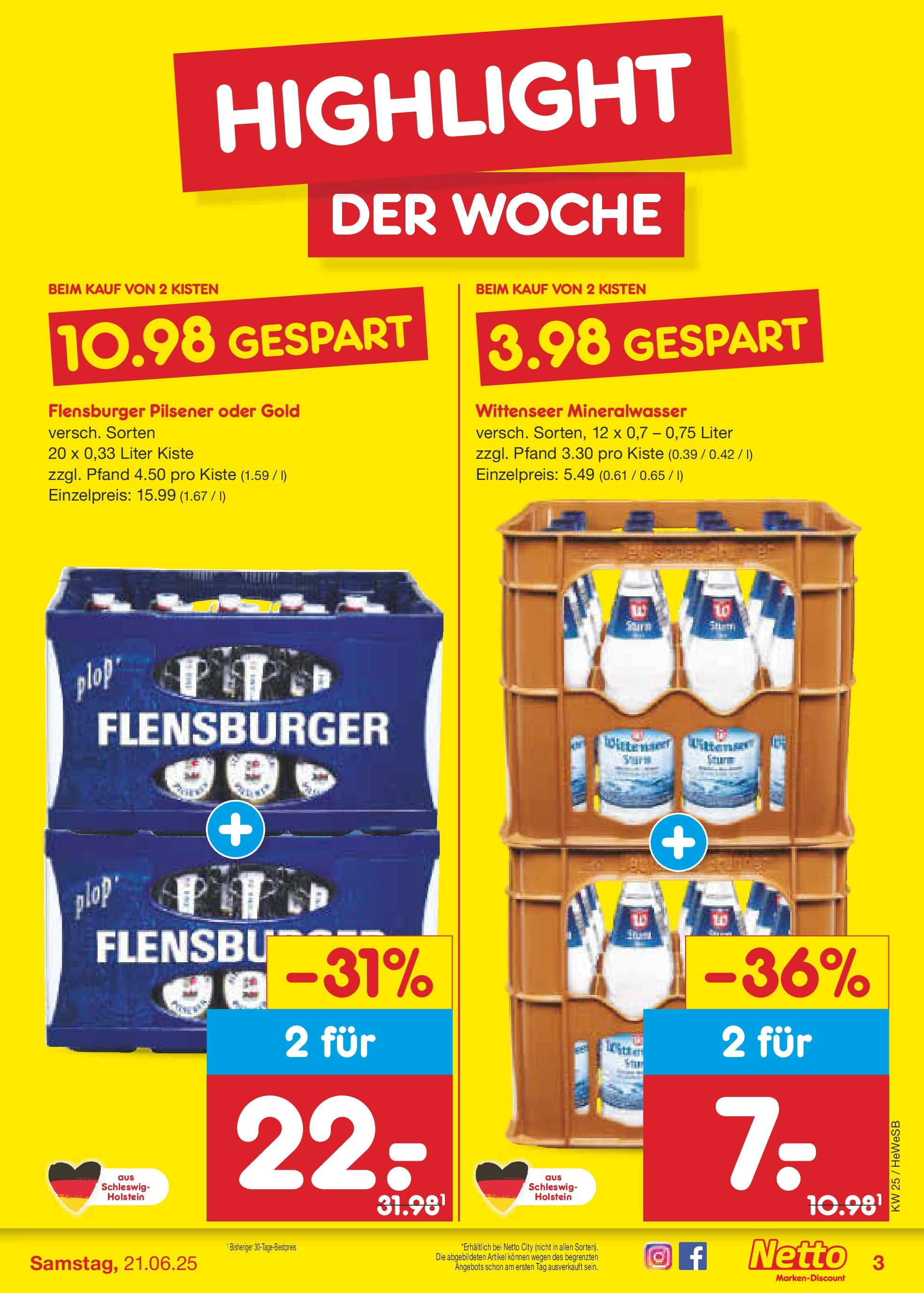 Netto Marken-Discount prospekt Brietlingen	 (ab 15.06.2025) » Angebote | Seite: 3 | Produkte: Mineralwasser, Flensburger