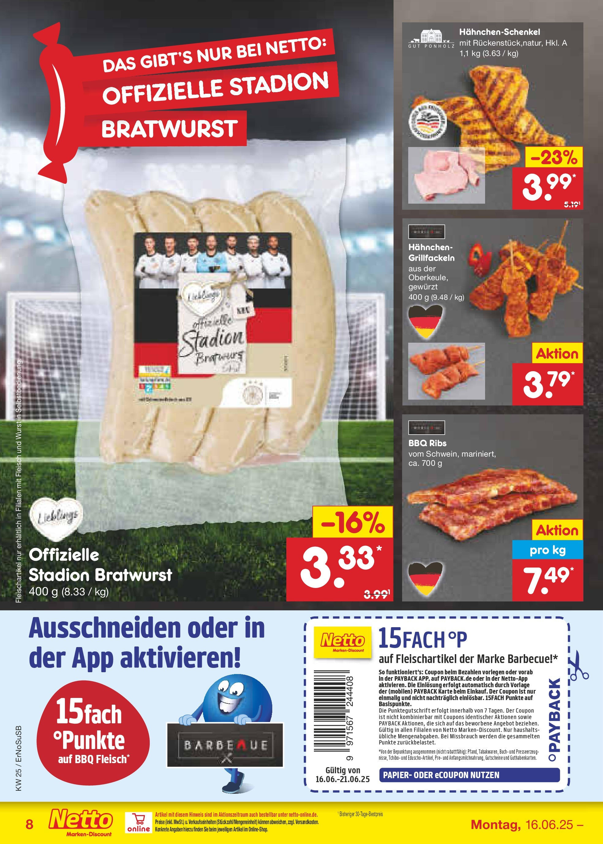 Netto Marken-Discount prospekt Elxleben (ab 15.06.2025) » Angebote | Seite: 8 | Produkte: Hahnchen, Hahnchenschenkel, Wurst, Fleisch Netto Marken-Discount prospekt Elxleben (ab 15.06.2025) » Angebote | Seite: 8 | Produkte: Hahnchen, Hahnchenschenkel, Wurst, Fleisch